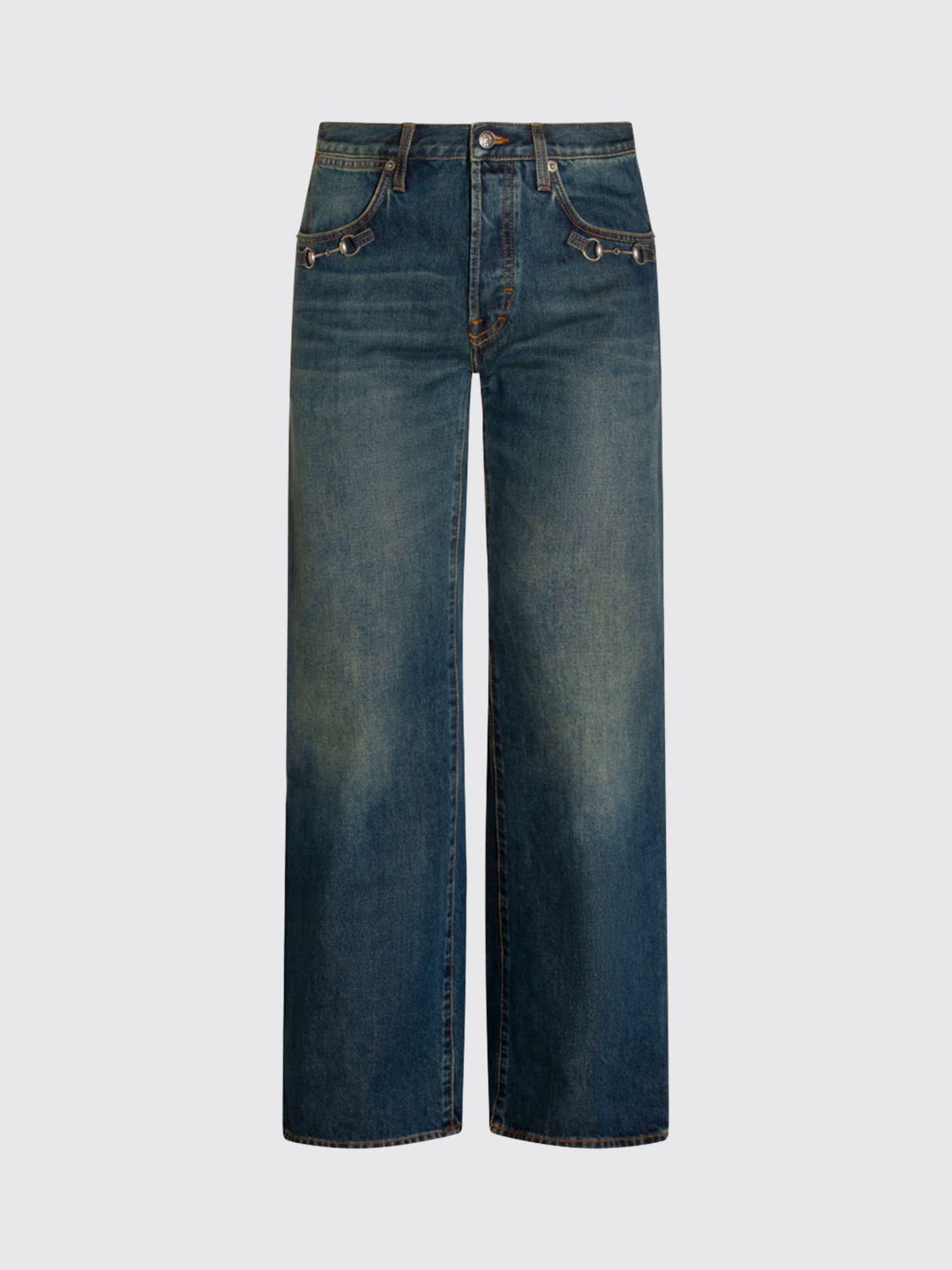 Cotton Denim Wide Leg Jeans With Horsebit Gucci GUCCI
