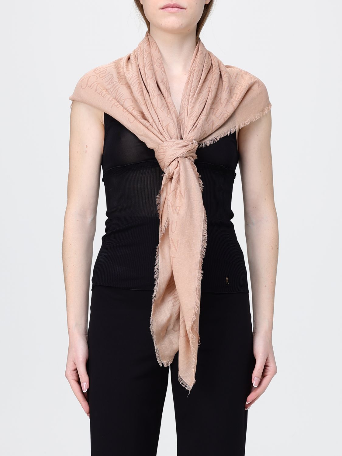Saint Laurent Scarf Woman Beige SAINT LAURENT