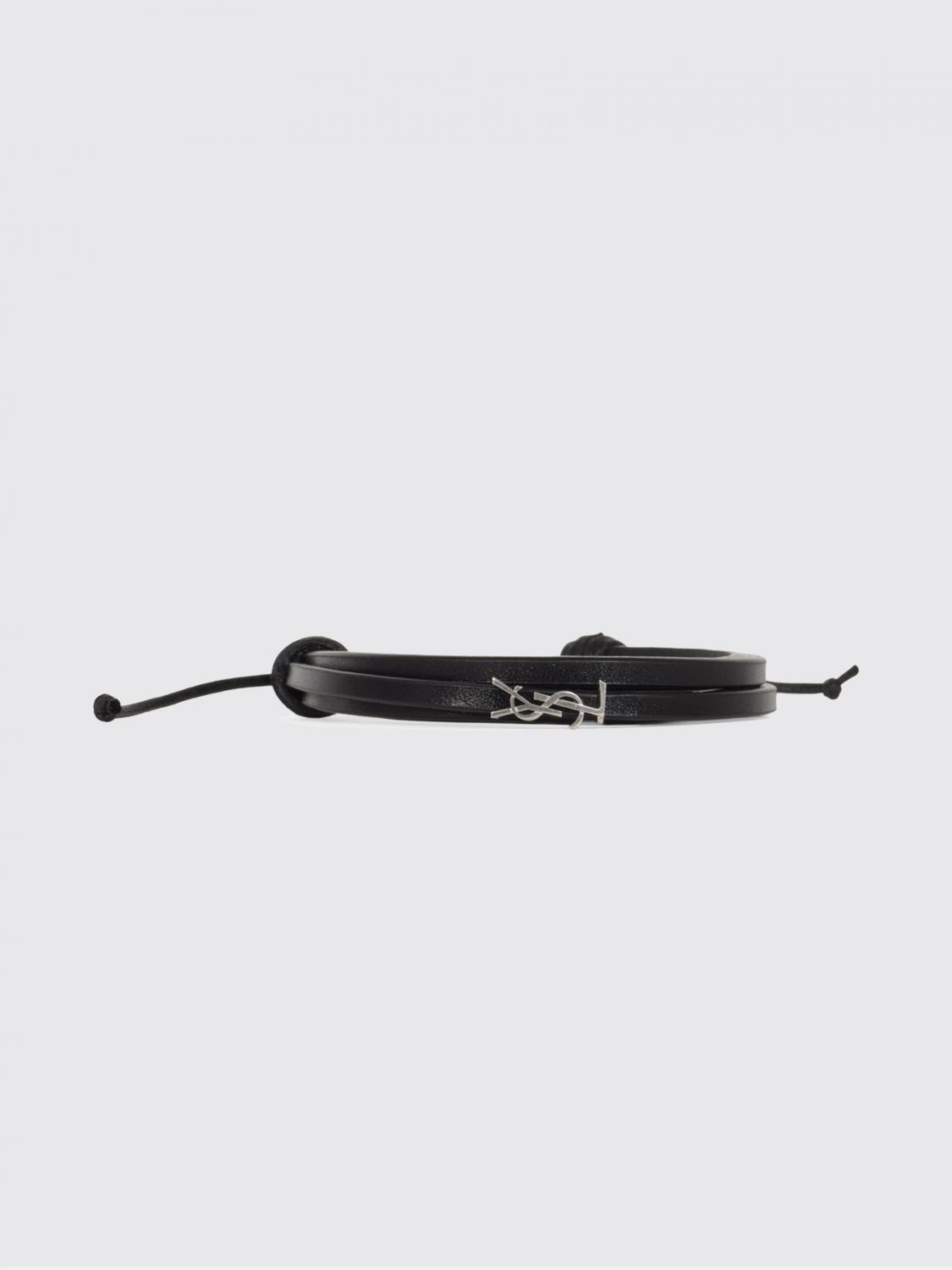 Saint Laurent Men Cassandre Leather And Brass Bracelet Saint Laurent SAINT LAURENT