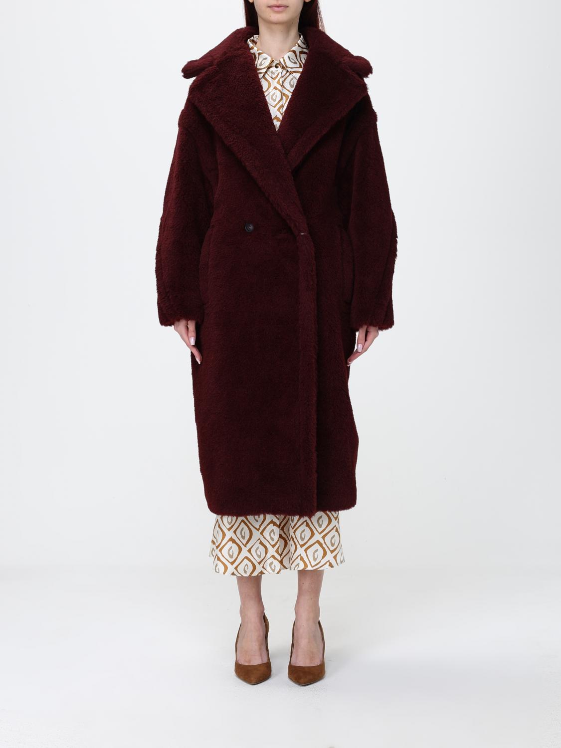 Max Mara Fur Coat Woman Burgundy MAX MARA