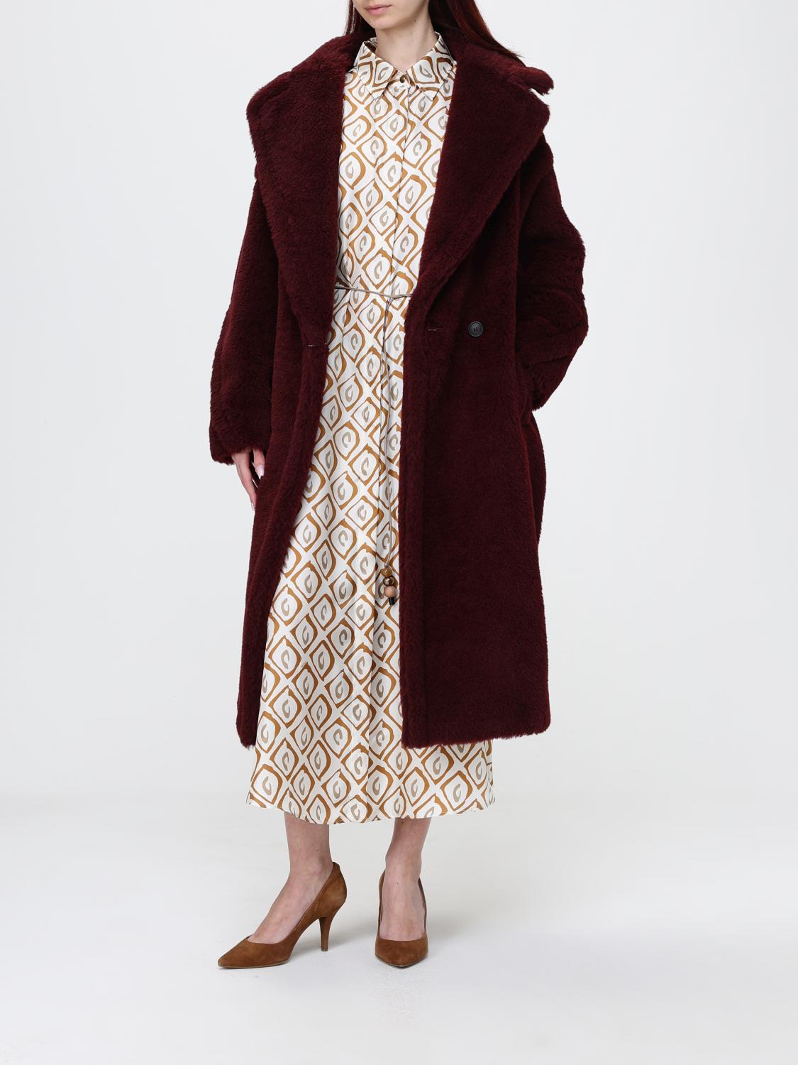 Max Mara Fur Coat Woman Burgundy MAX MARA