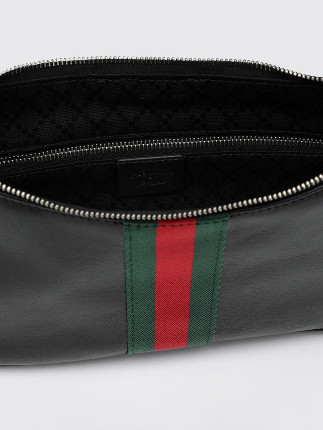 Gucci Men Lunetta Mini Shoulder Bag Gucci In Black Smooth Leather With Web Stripe GUCCI