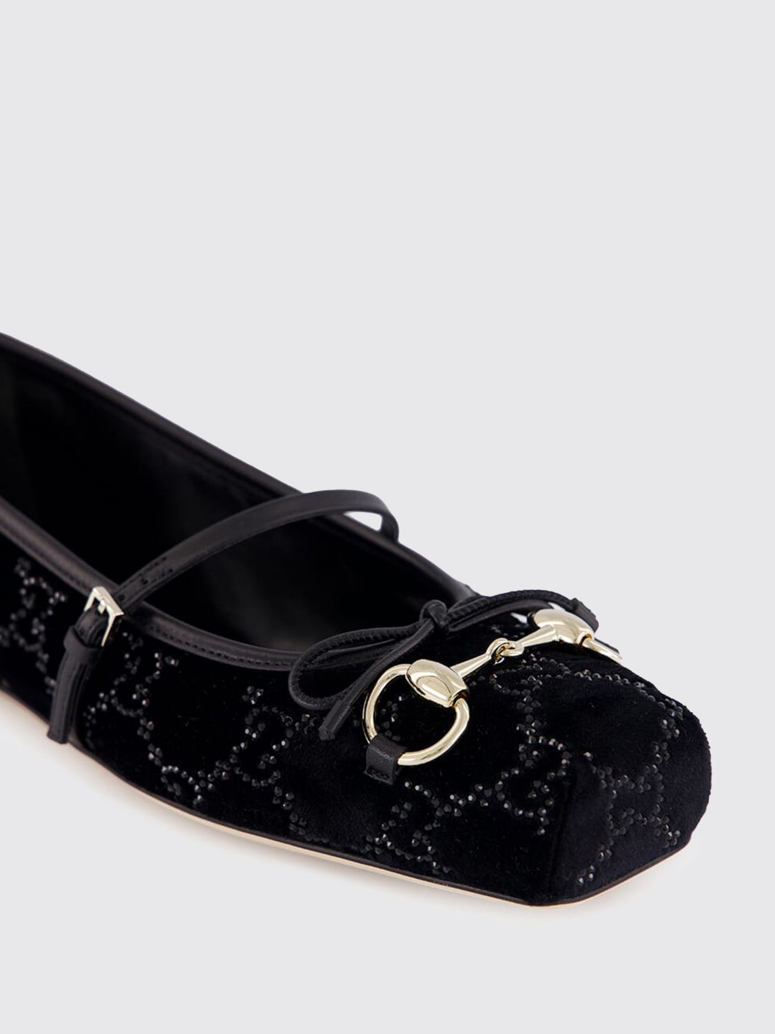 Gucci Women Velvet Horsebit Ballerinas With Gg Rhinestone Monogram Gucci GUCCI