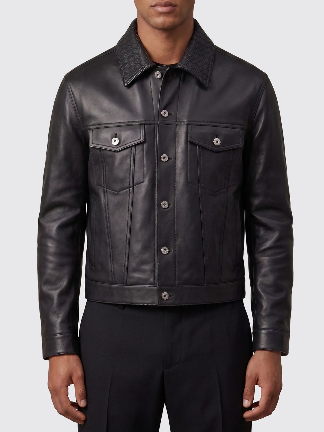 Bottega Veneta Men Bottega Veneta Leather Shirt Jacket BOTTEGA VENETA