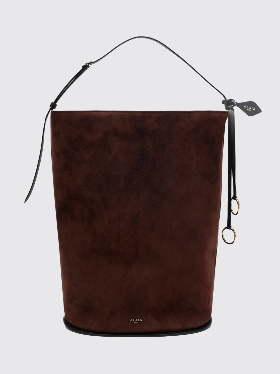 AlaiA Women Alaia Hip Suede Sheepskin Bucket Bag With Logo Charm ALAIA