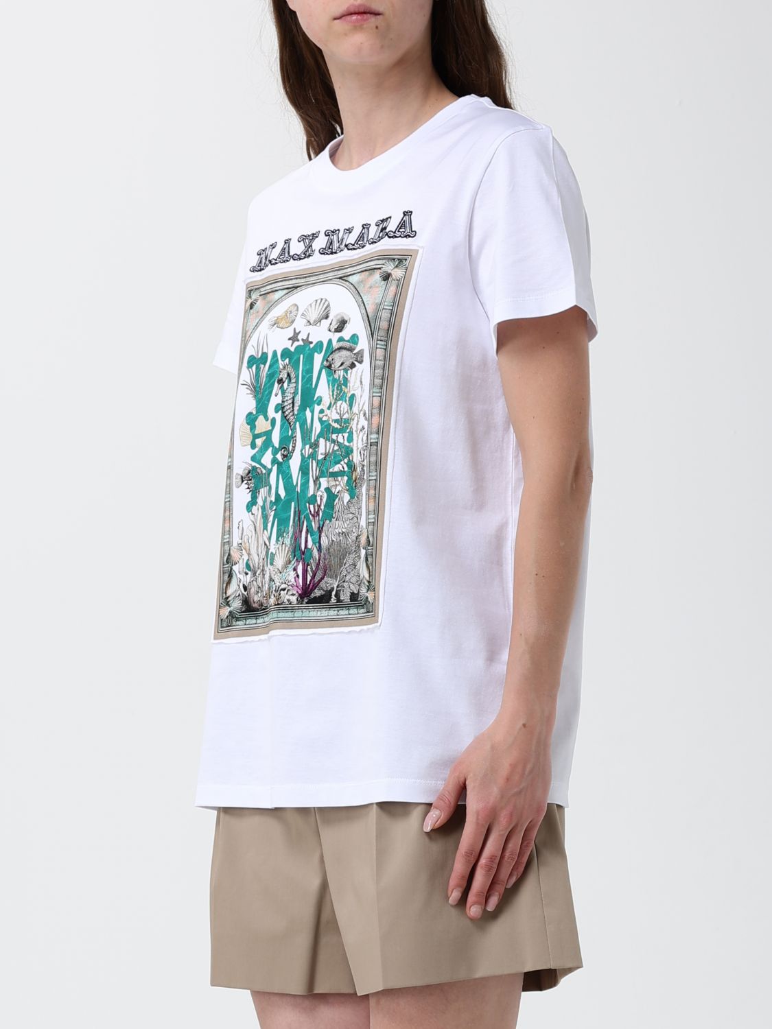 Max Mara Women Crewneck Cotton T-Shirt Max Mara With Contrasting Graphic Logo Print MAX MARA
