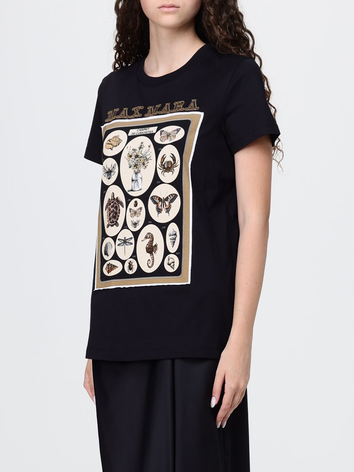 Max Mara Women Crewneck Cotton T-Shirt Max Mara With Contrasting Graphic Logo Print MAX MARA