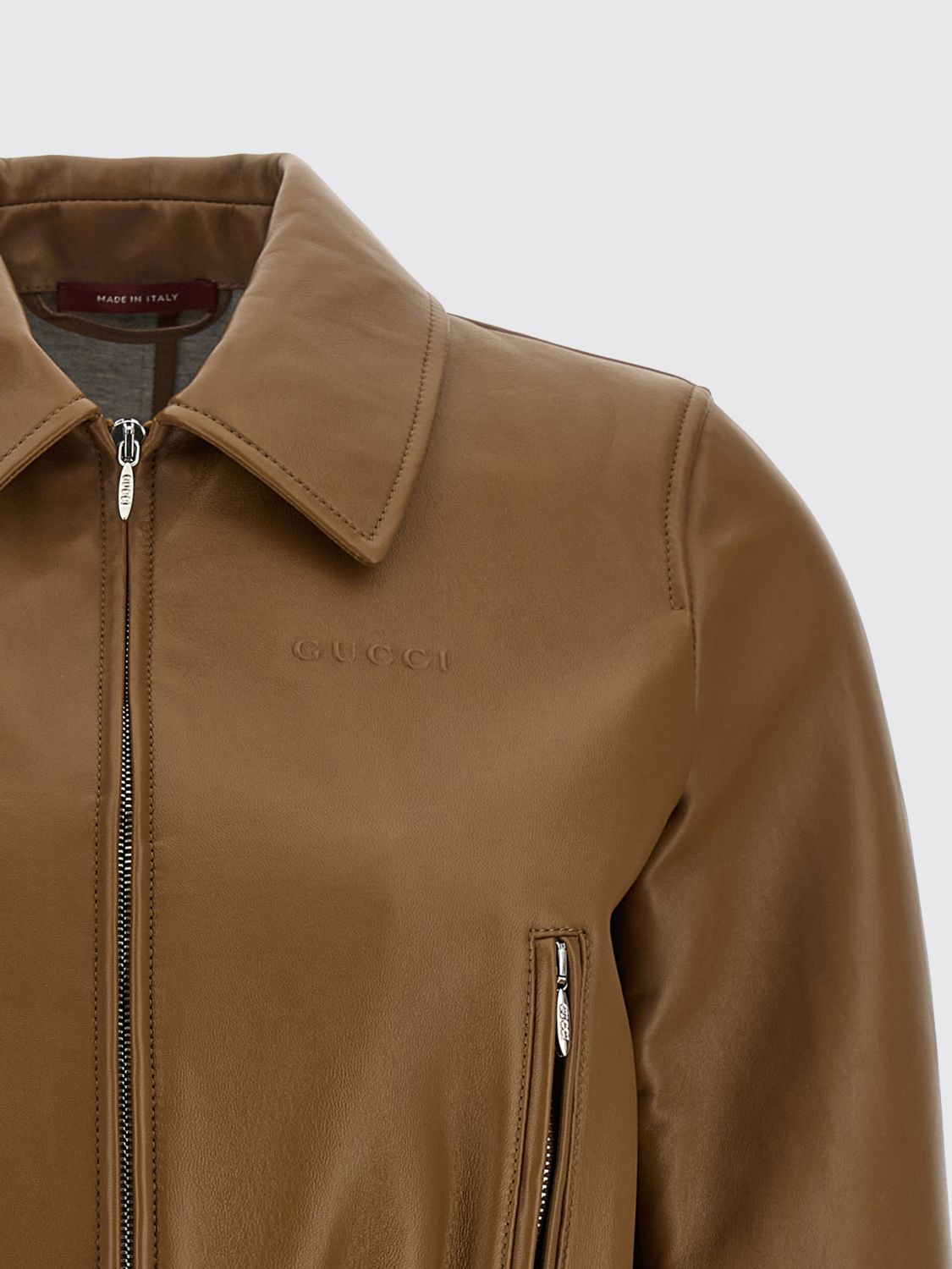 Gucci Women Gucci Cropped Lamb Leather Jacket With Zip Closure GUCCI