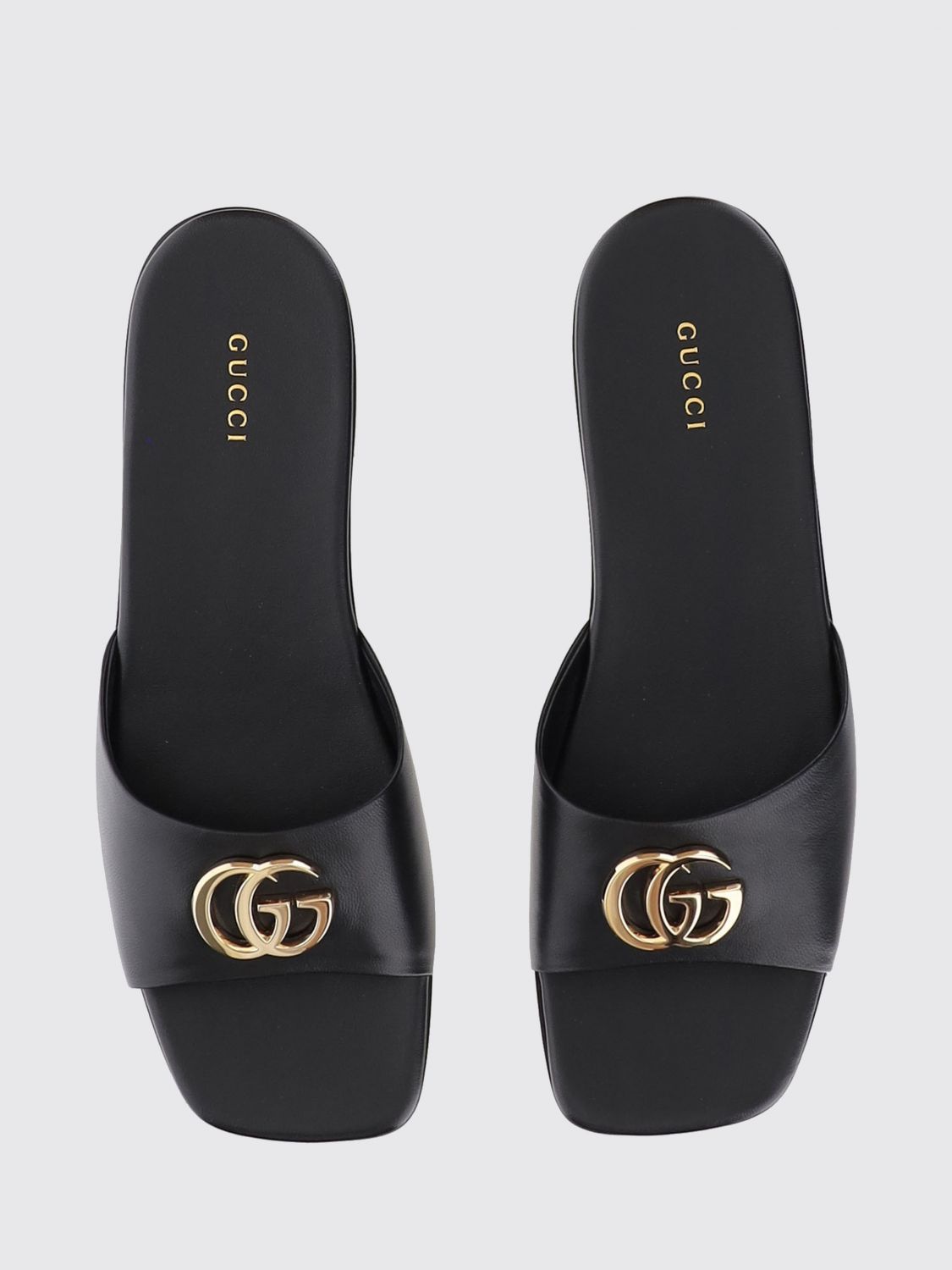 Gucci Women Gucci Gg Marmont Nappa Leather Low-Heeled Mules With Metallic Monogram GUCCI