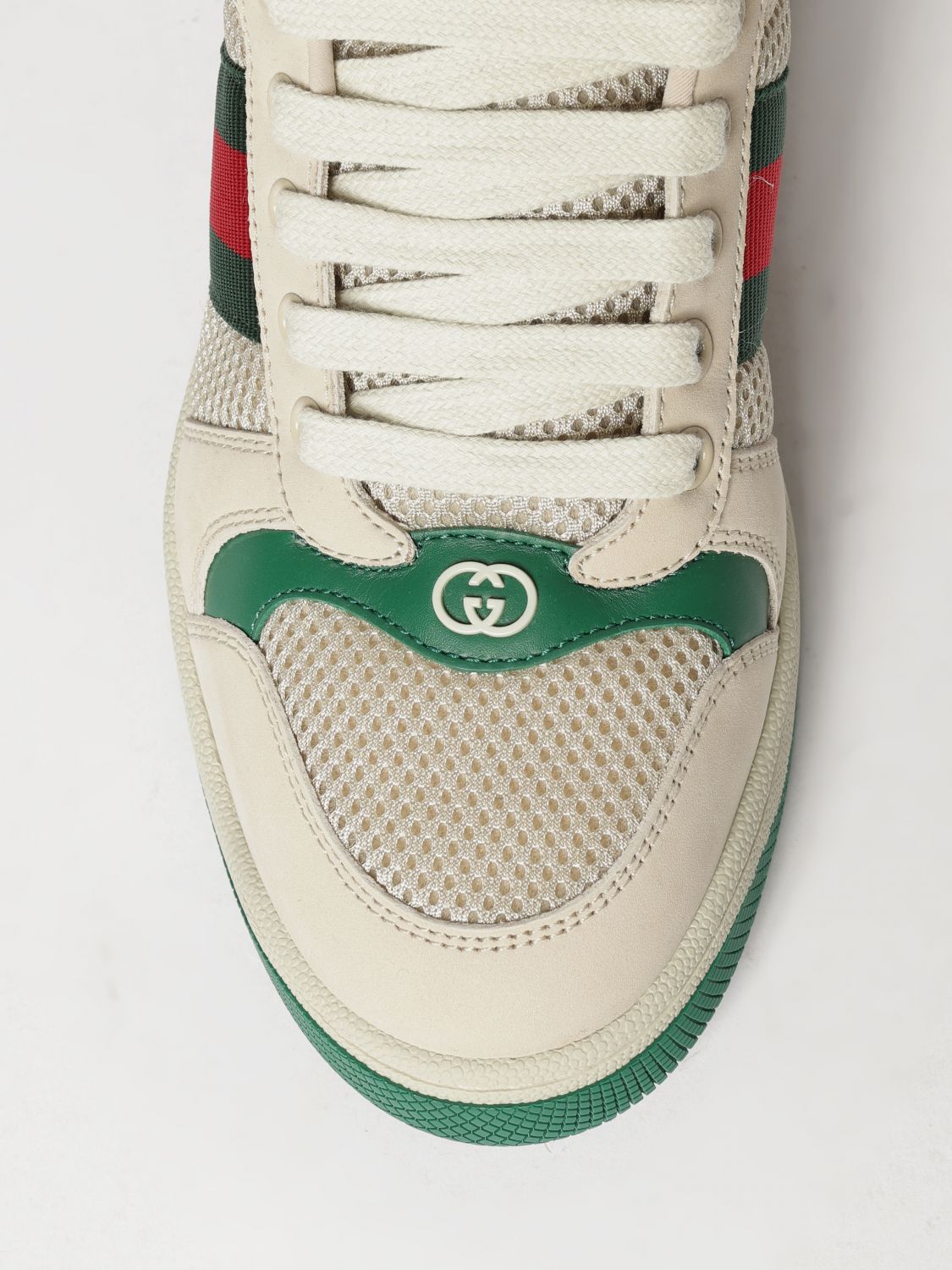 Gucci Women Screener Low-Top Leather And Mesh Sneakers Gucci With Web Stripe GUCCI