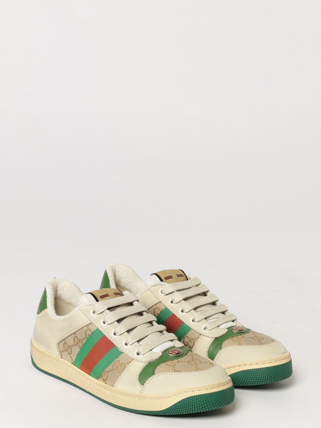 Screener Low-Top Leather And Cotton Sneakers Gucci With Gg Monogram GUCCI