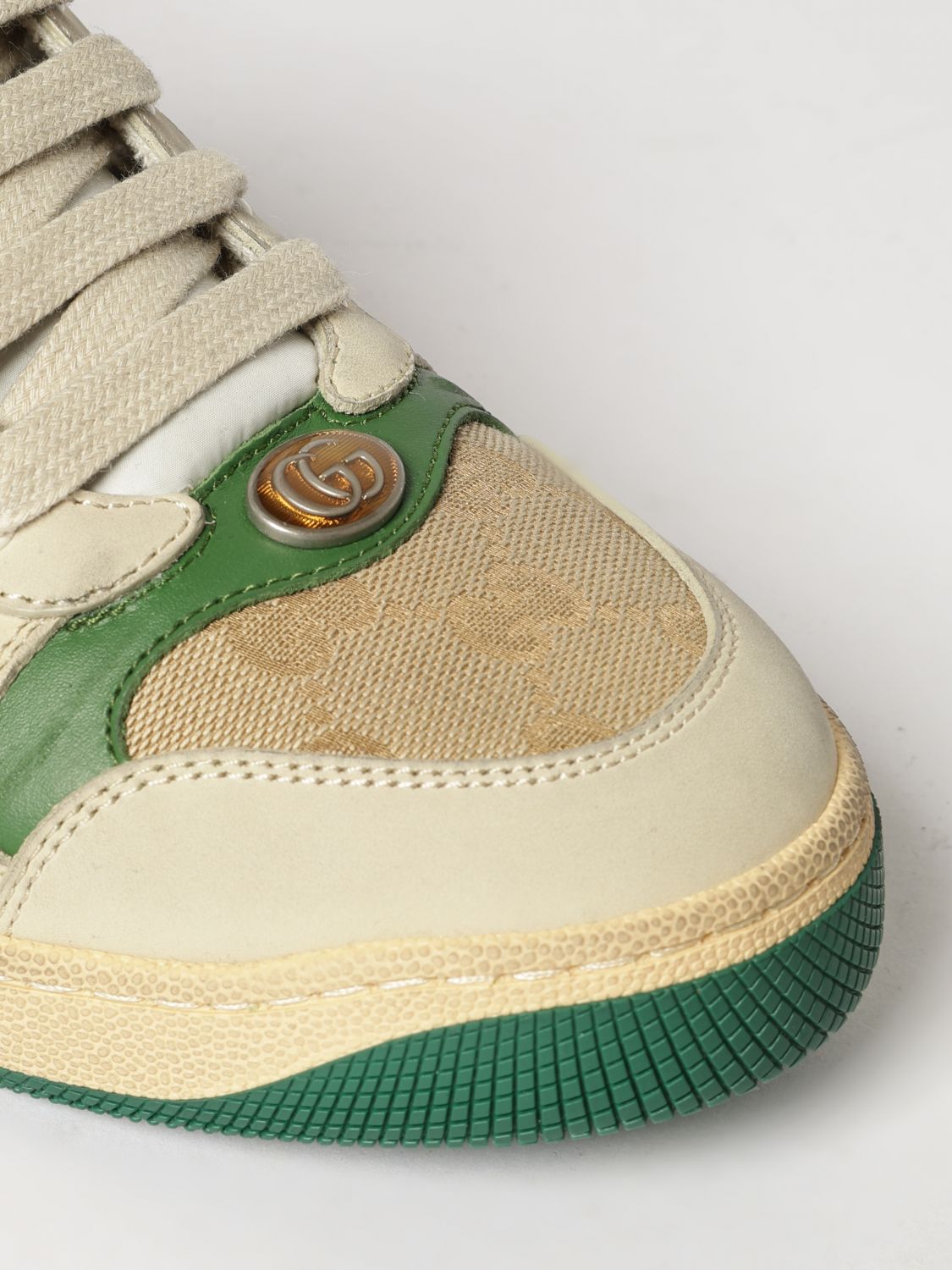 Gucci Women Screener Low-Top Leather And Cotton Sneakers Gucci With Gg Monogram GUCCI