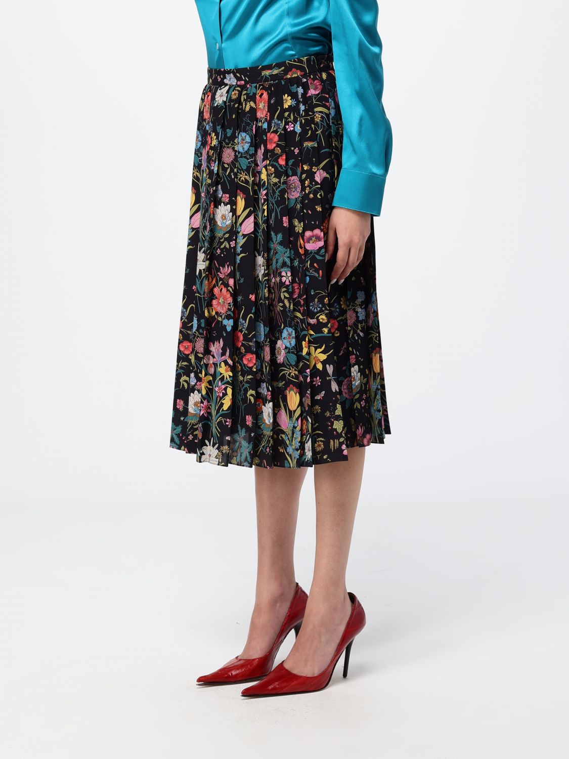 Gucci Women High-Waisted Floral Print Pleated Silk Midi Skirt Gucci GUCCI