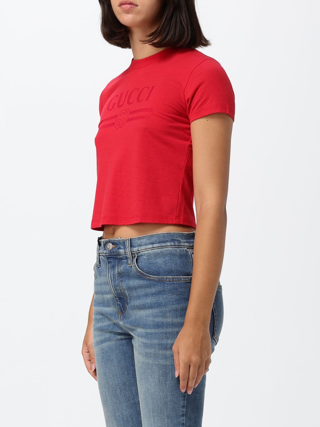 Gucci Women Gucci Cropped Cotton Logo T-Shirt With Slim Fit GUCCI