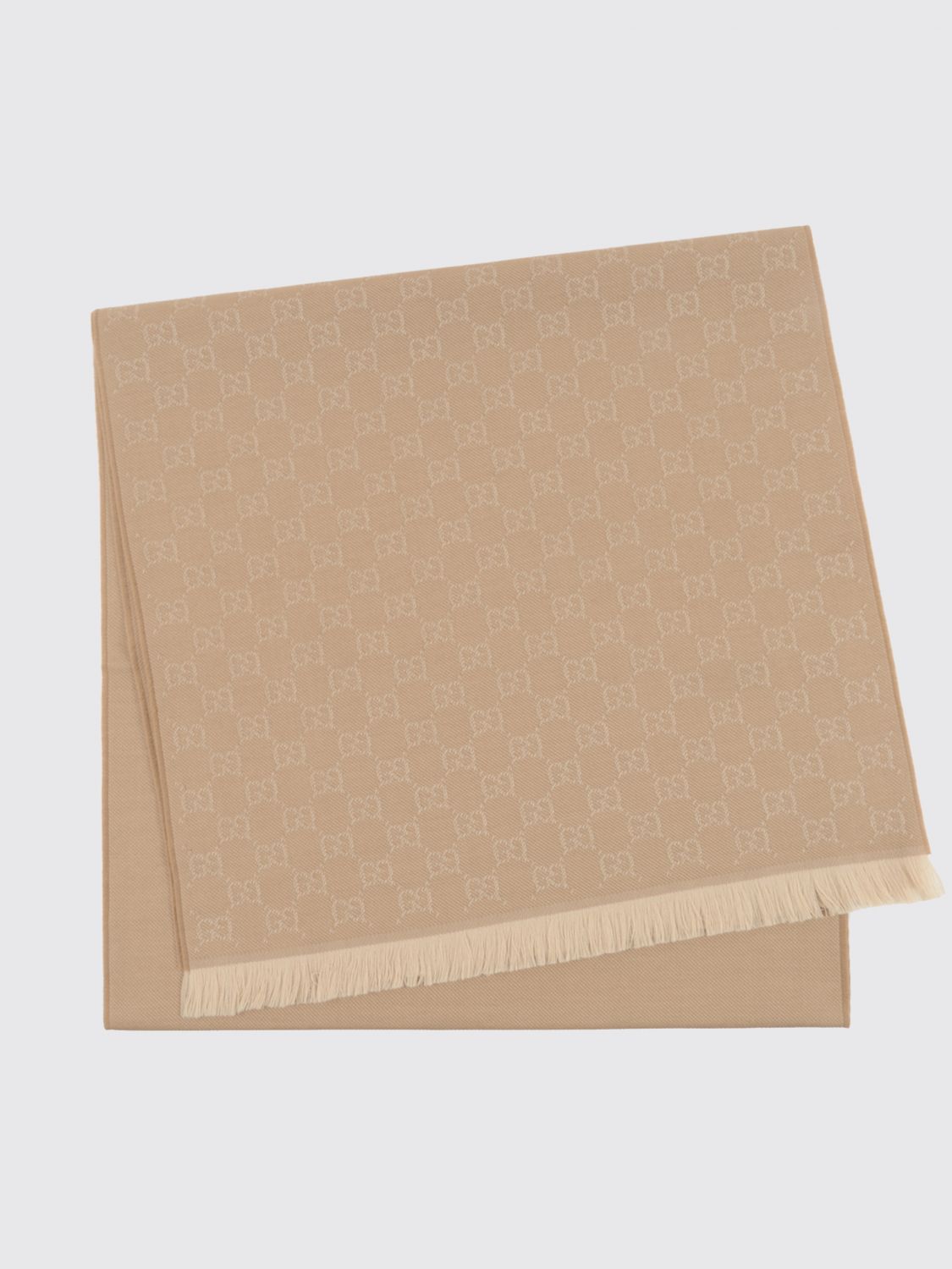 Gucci Women Gucci Gg Monogram Jacquard Wool Scarf With Fringed Edges GUCCI