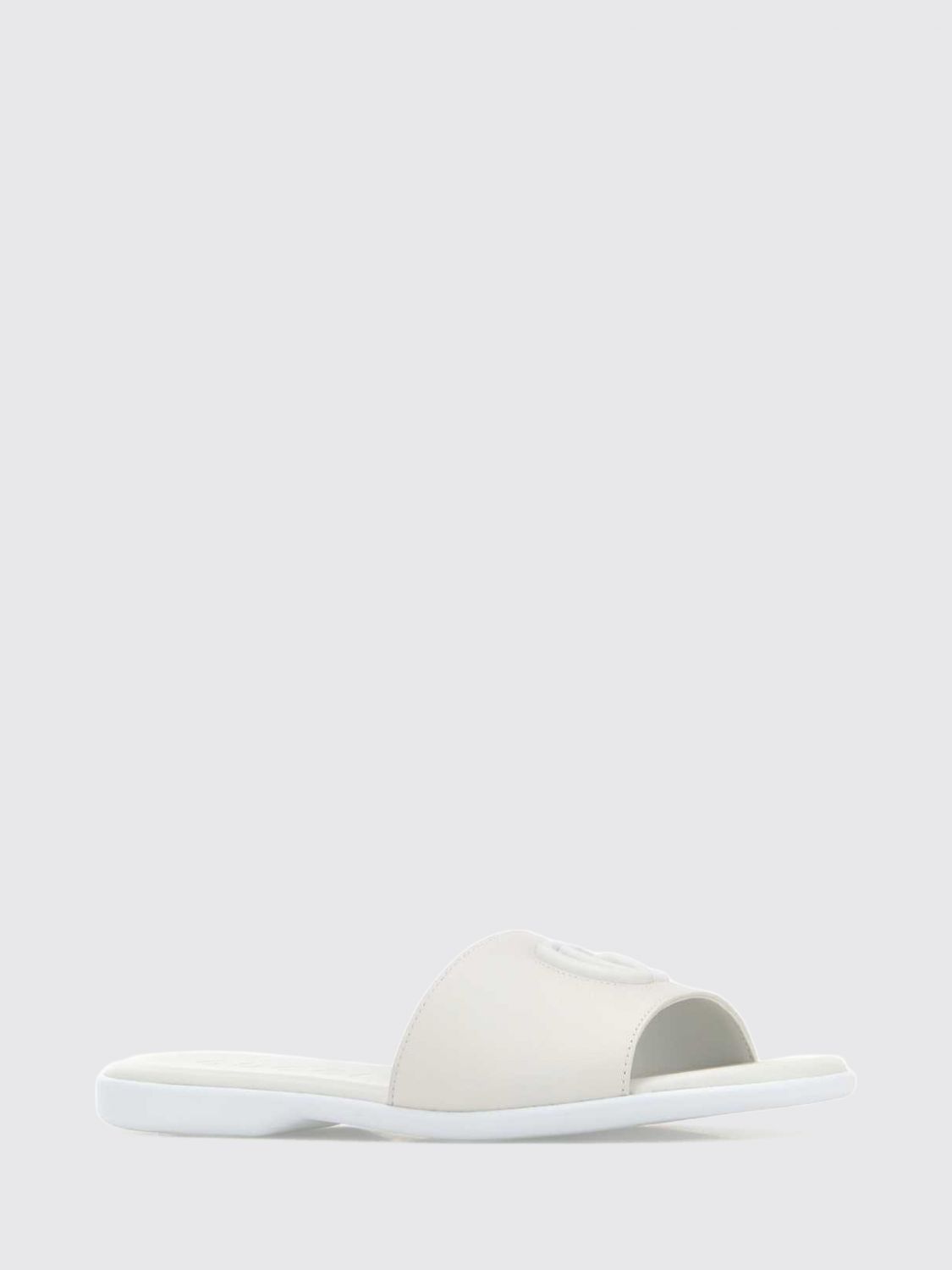 Gucci Women Gucci Calfskin Leather Slides With Embossed Gg Monogram GUCCI