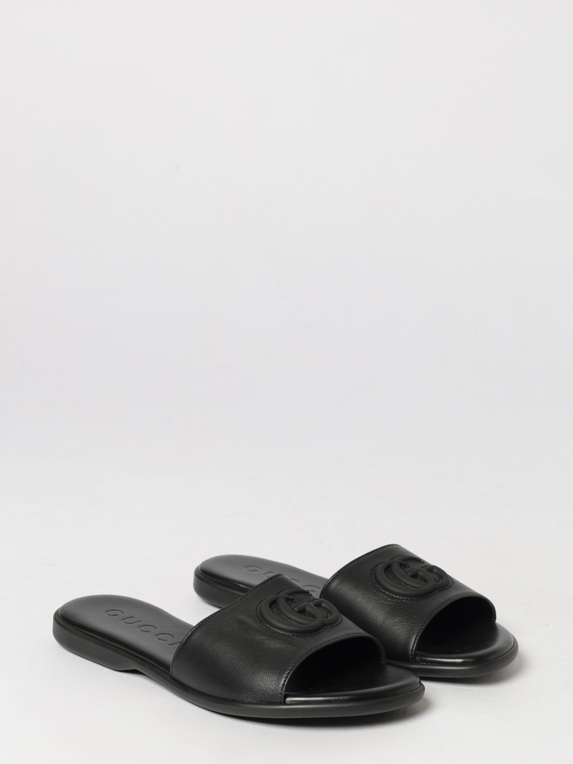 Gucci Calfskin Leather Slides With Embossed Gg Monogram GUCCI