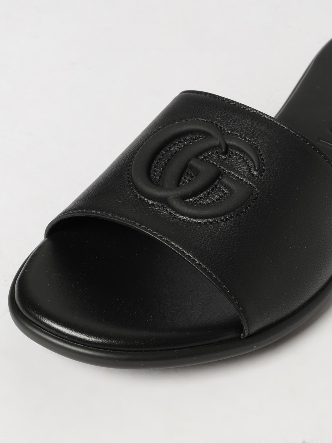 Gucci Women Gucci Calfskin Leather Slides With Embossed Gg Monogram GUCCI