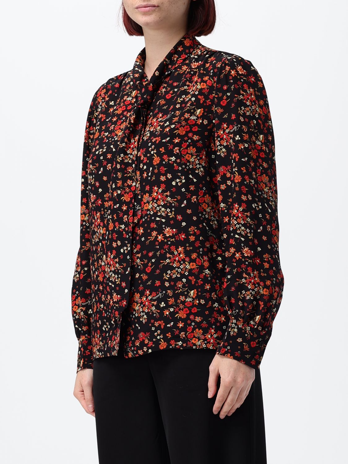 Gucci Women Gucci Floral-Print Silk Shirt With Pussy-Bow Collar GUCCI