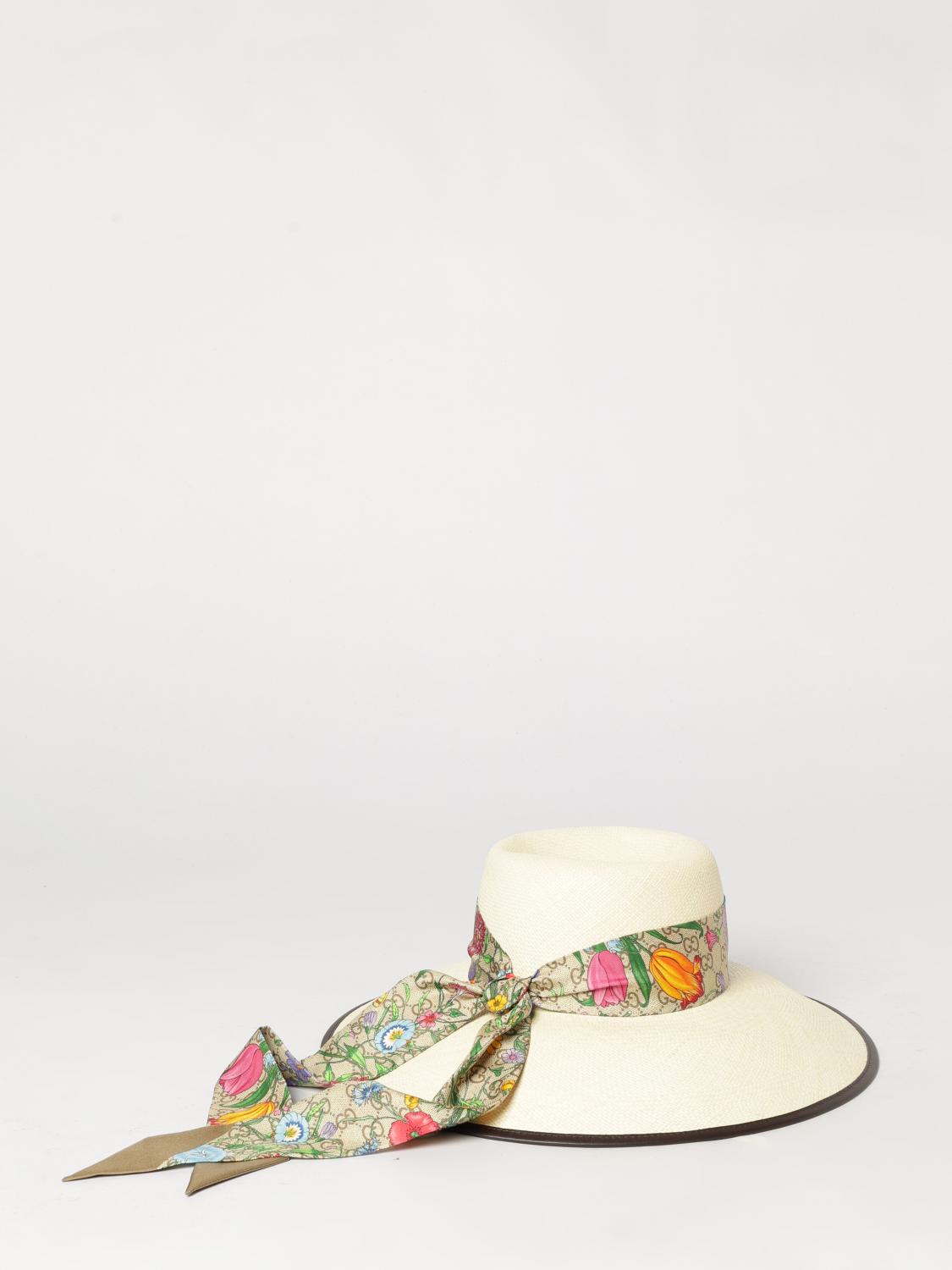 Raffia Panama Hat Gucci With Floral Silk Twill Band GUCCI