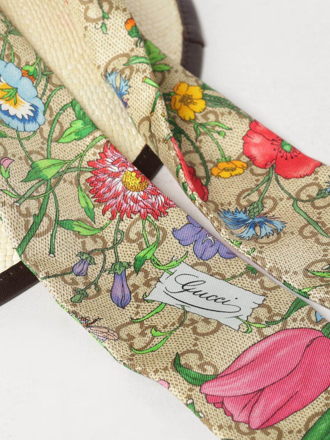Raffia Panama Hat Gucci With Floral Silk Twill Band GUCCI