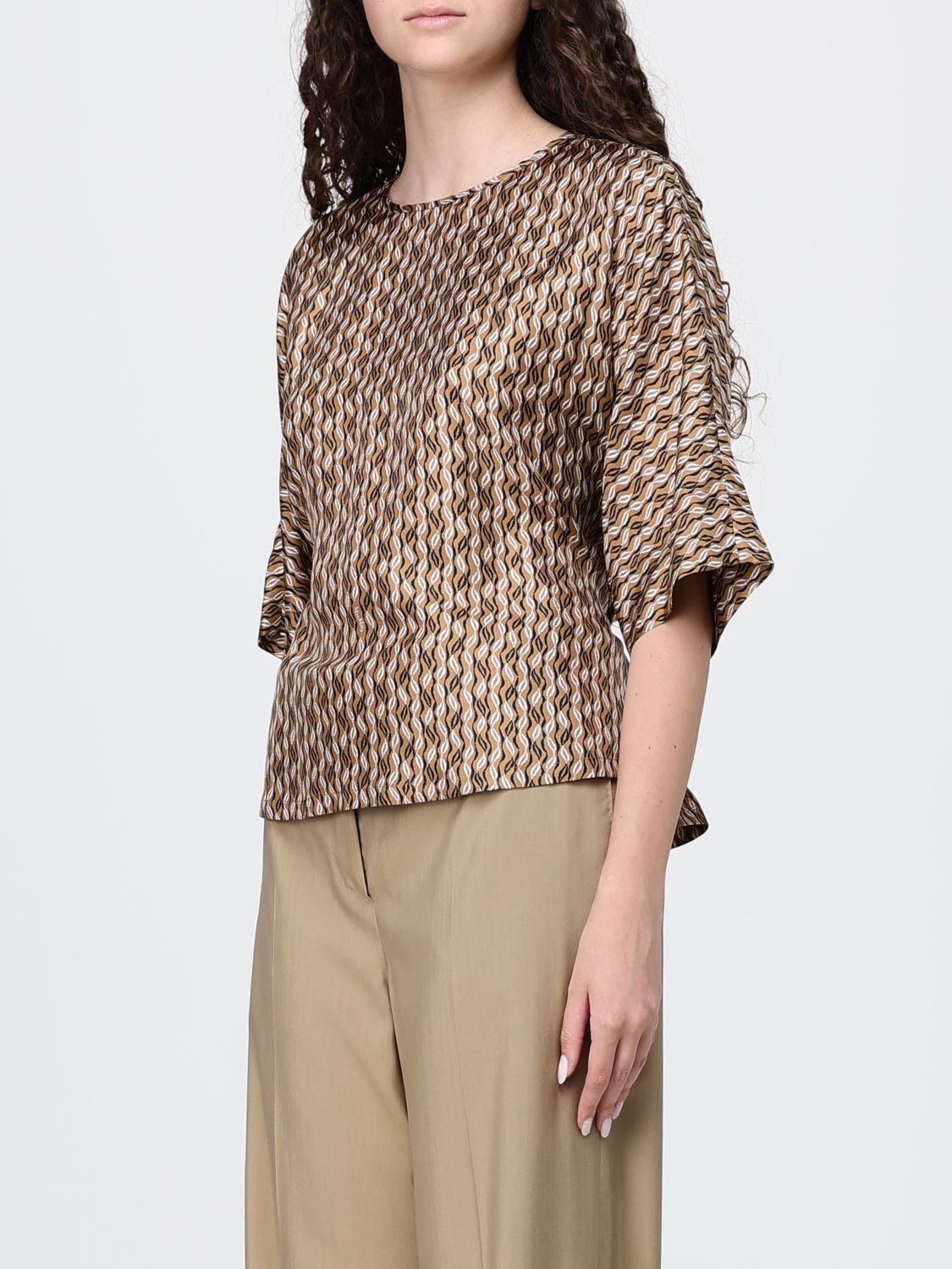 Max Mara Women Max Mara Geometric Print Silk Blouse With Drawstring Waist MAX MARA