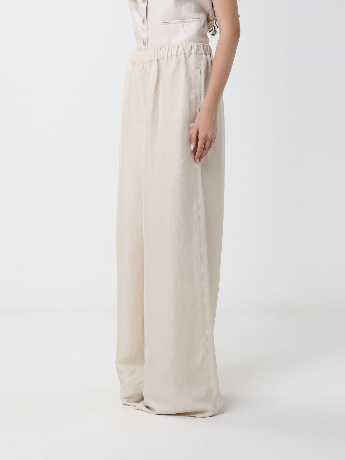 Max Mara Women High-Waisted Wide-Leg Linen Trousers Max Mara With Elasticated Waist MAX MARA