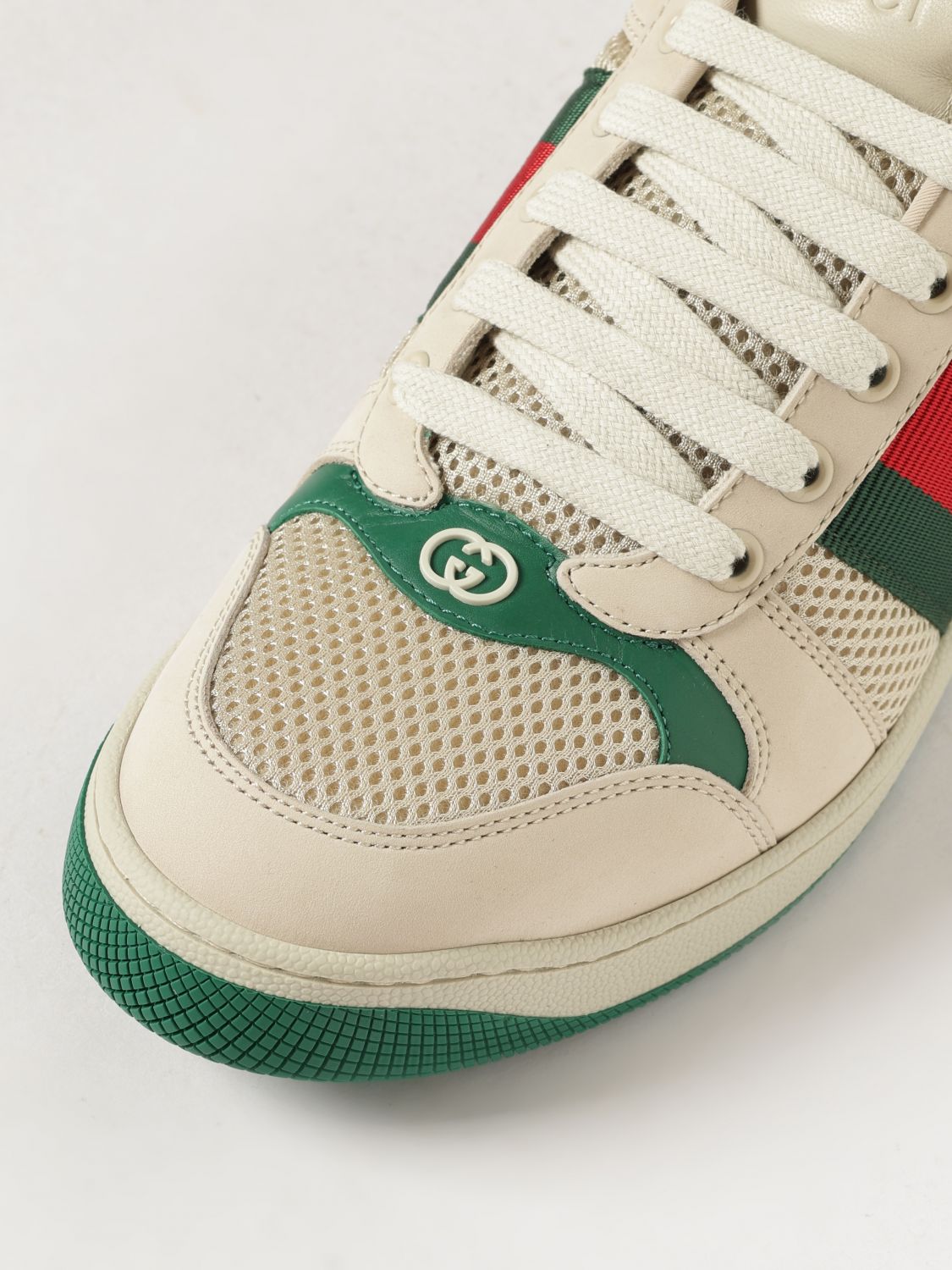 Gucci Men Screener Sneakers Gucci In Mesh And Suede With Web Stripe GUCCI