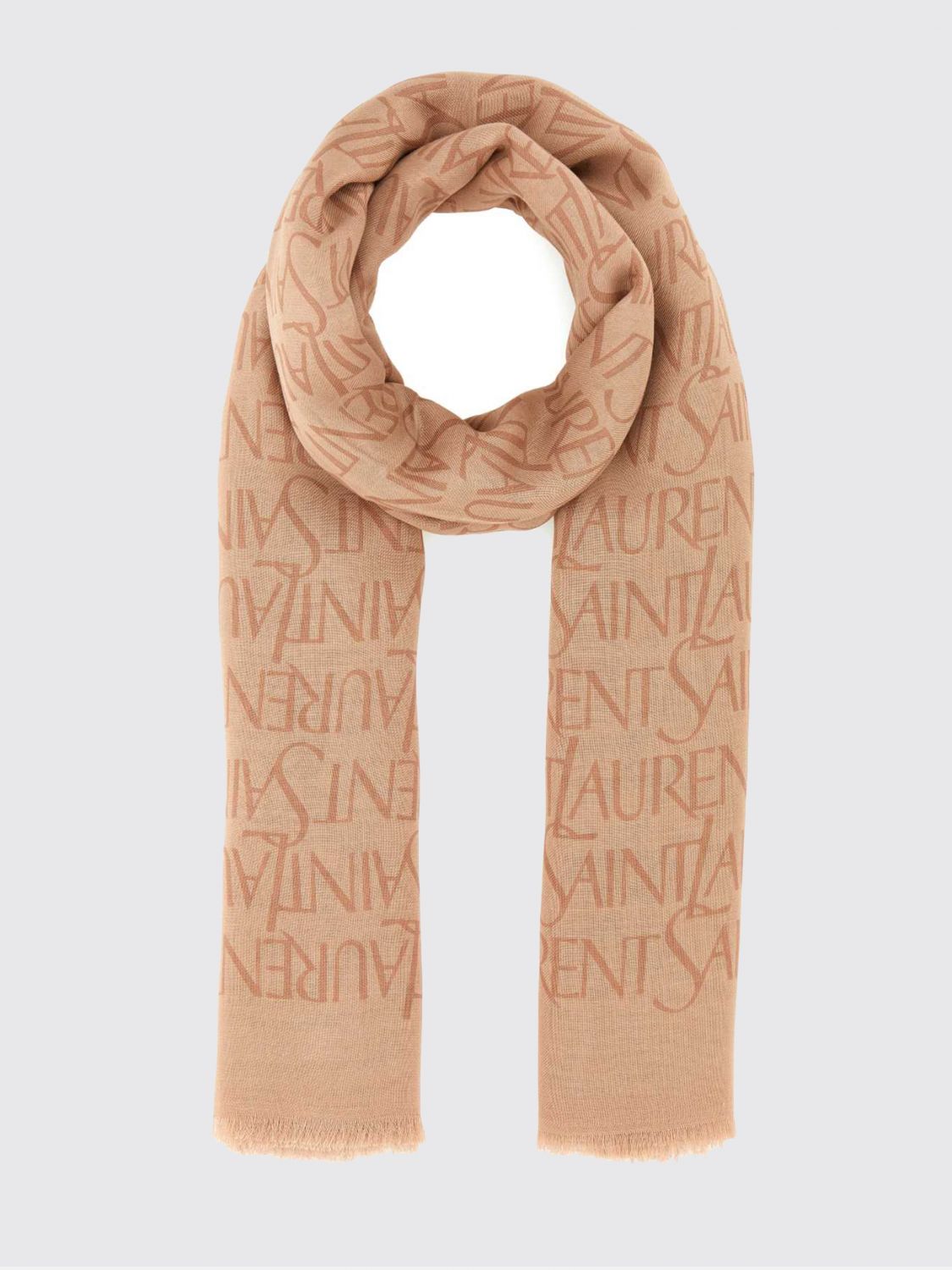Saint Laurent Women Jacquard Logo Scarf Saint Laurent In Modal And Cashmere With Fringed Edges SAINT LAURENT