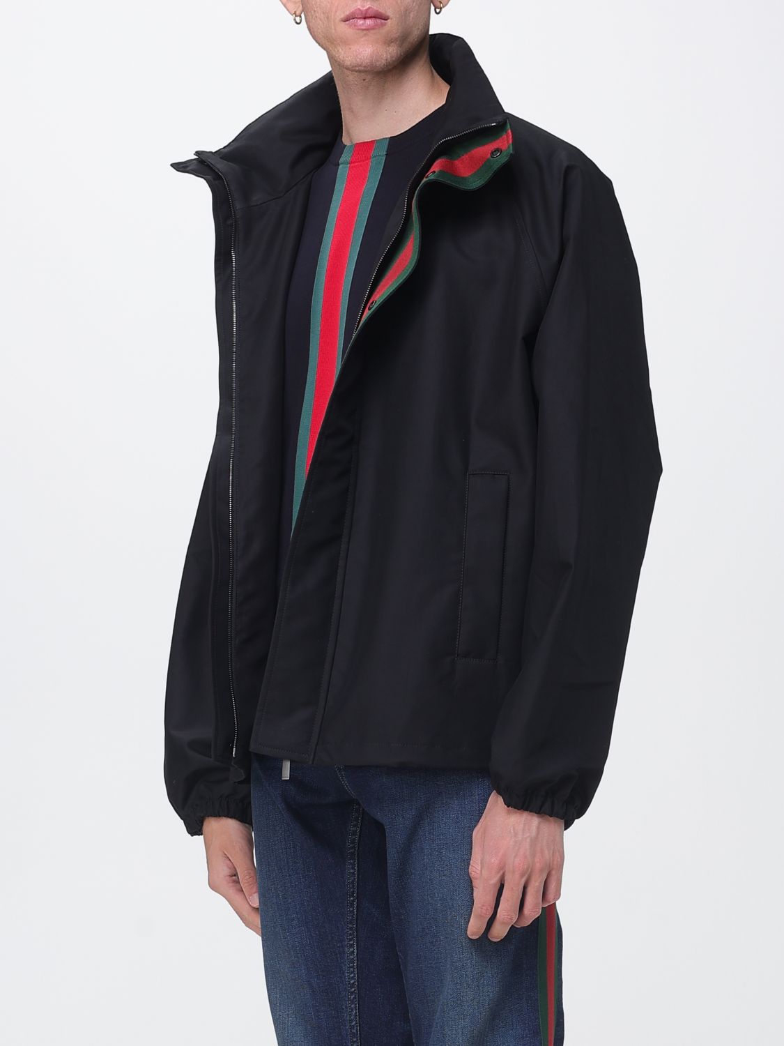 Gucci Men Monogram Cotton Canvas Windbreaker Jacket Gucci With Packable Hood And High Neck GUCCI