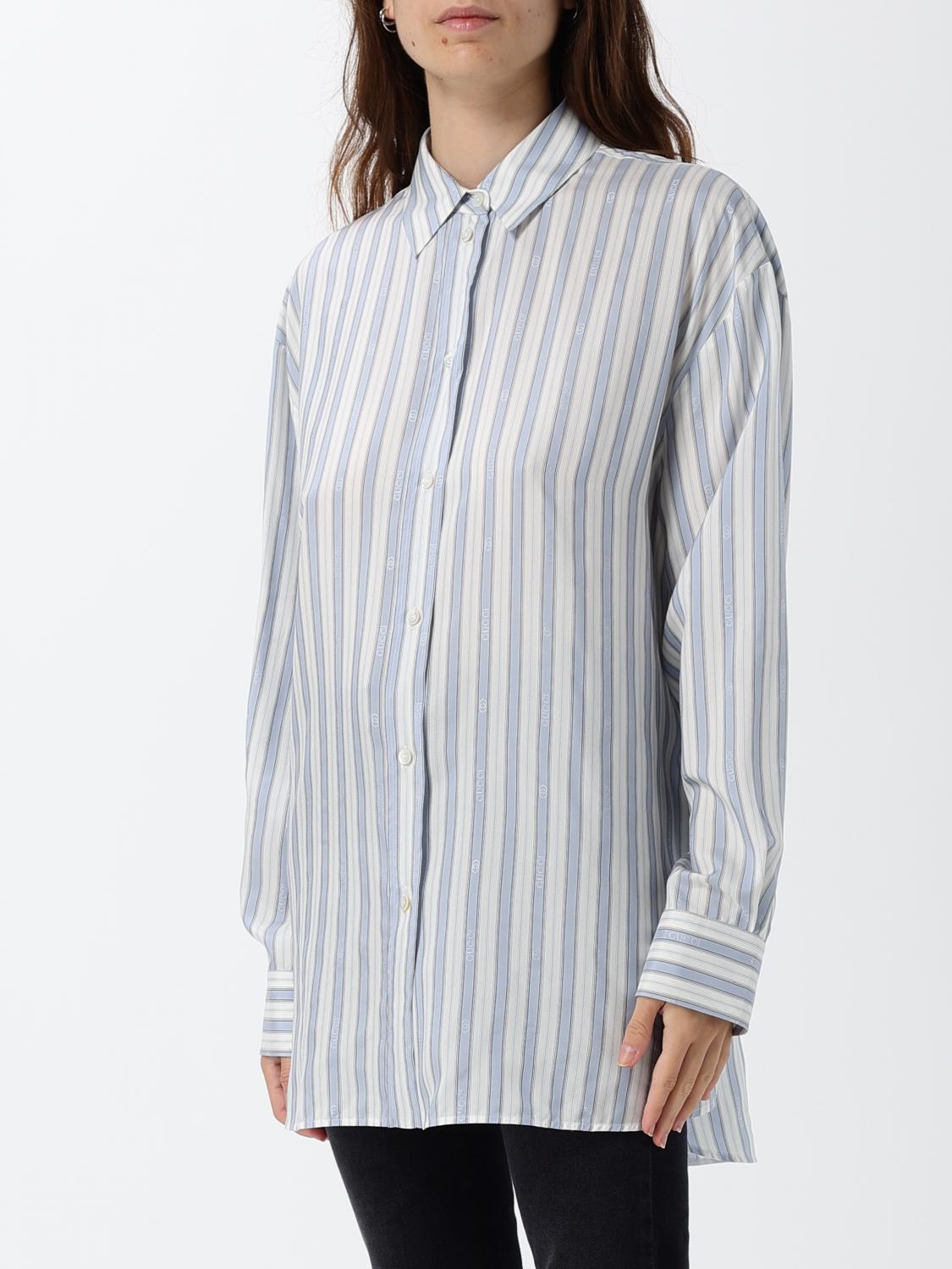 Gucci Women Striped Silk Relaxed Fit Gucci Shirt With French Collar And Dropped Shoulders GUCCI