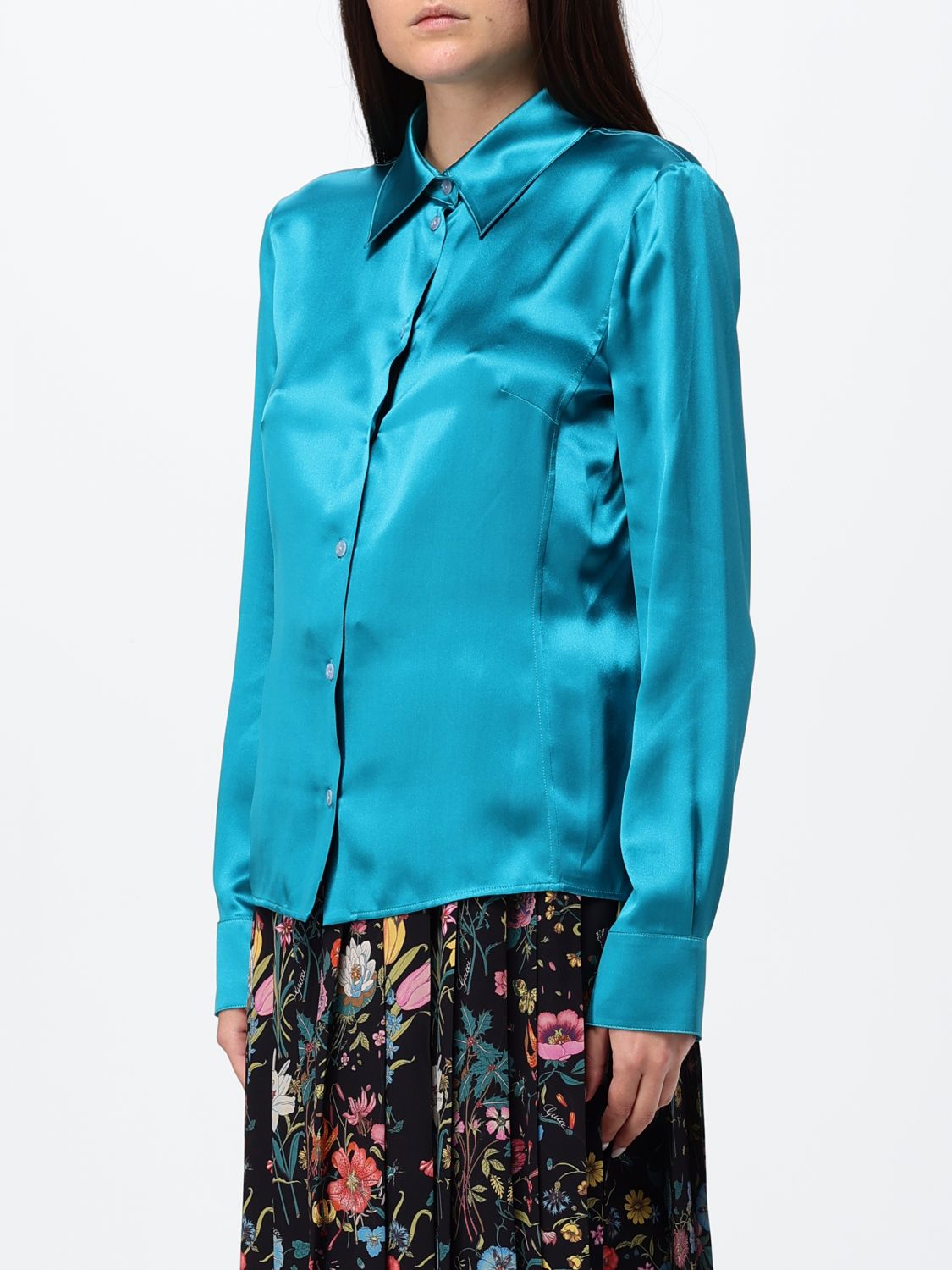 Gucci Women Slim Fit Shirt Gucci In Pure Silk With A Classic Collar And Three-Button Cuffs GUCCI