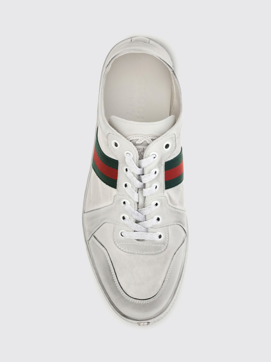Gucci Men Gucci Stretch Low-Top Leather Sneakers With Web Detail And Distressed Effect GUCCI