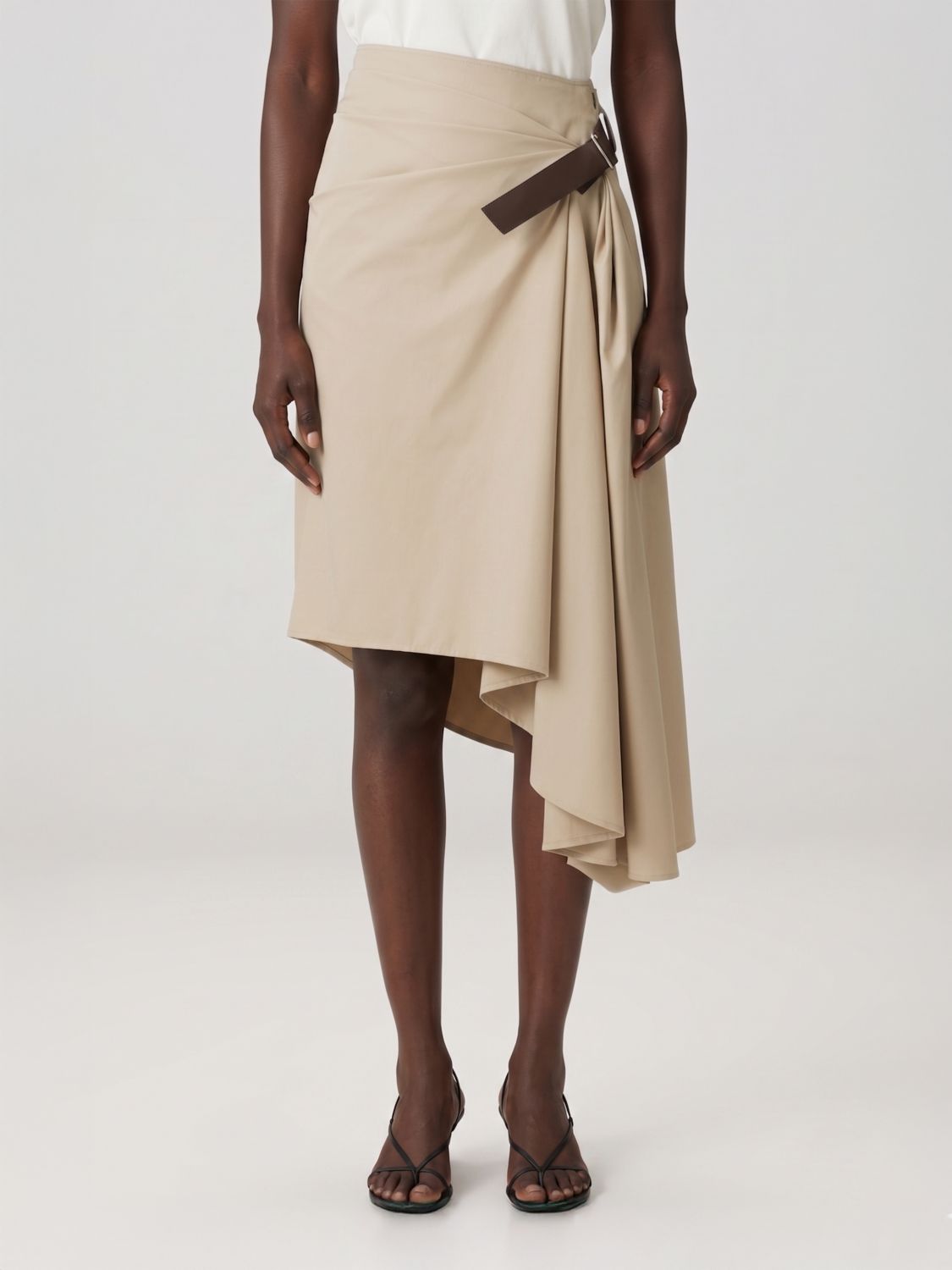 Asymmetrical Midi Skirt Loewe In Cotton And Silk With Draped Detail LOEWE