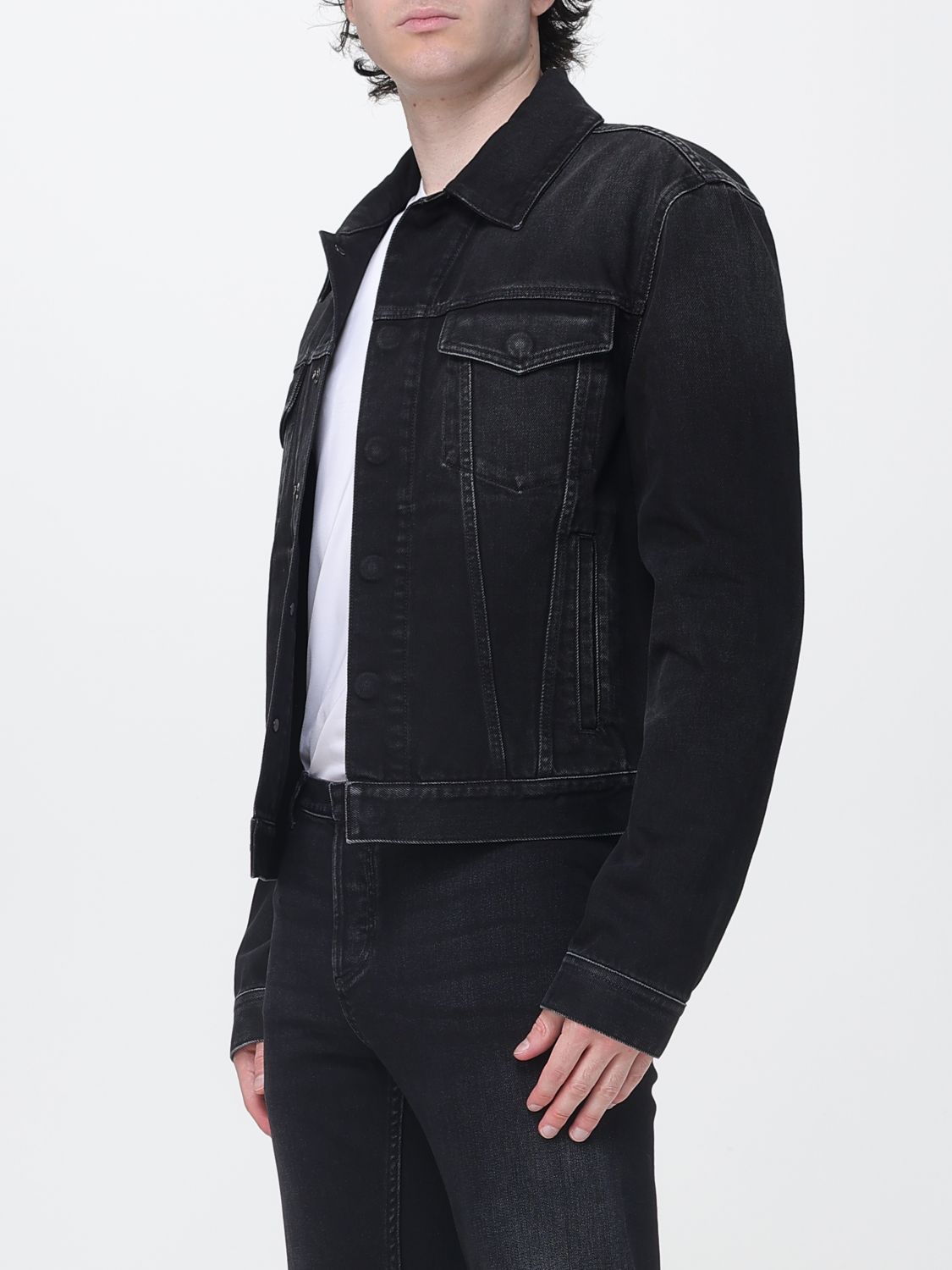 Gucci Men Gucci Cotton Denim Jacket With French Collar And Patch Pockets GUCCI