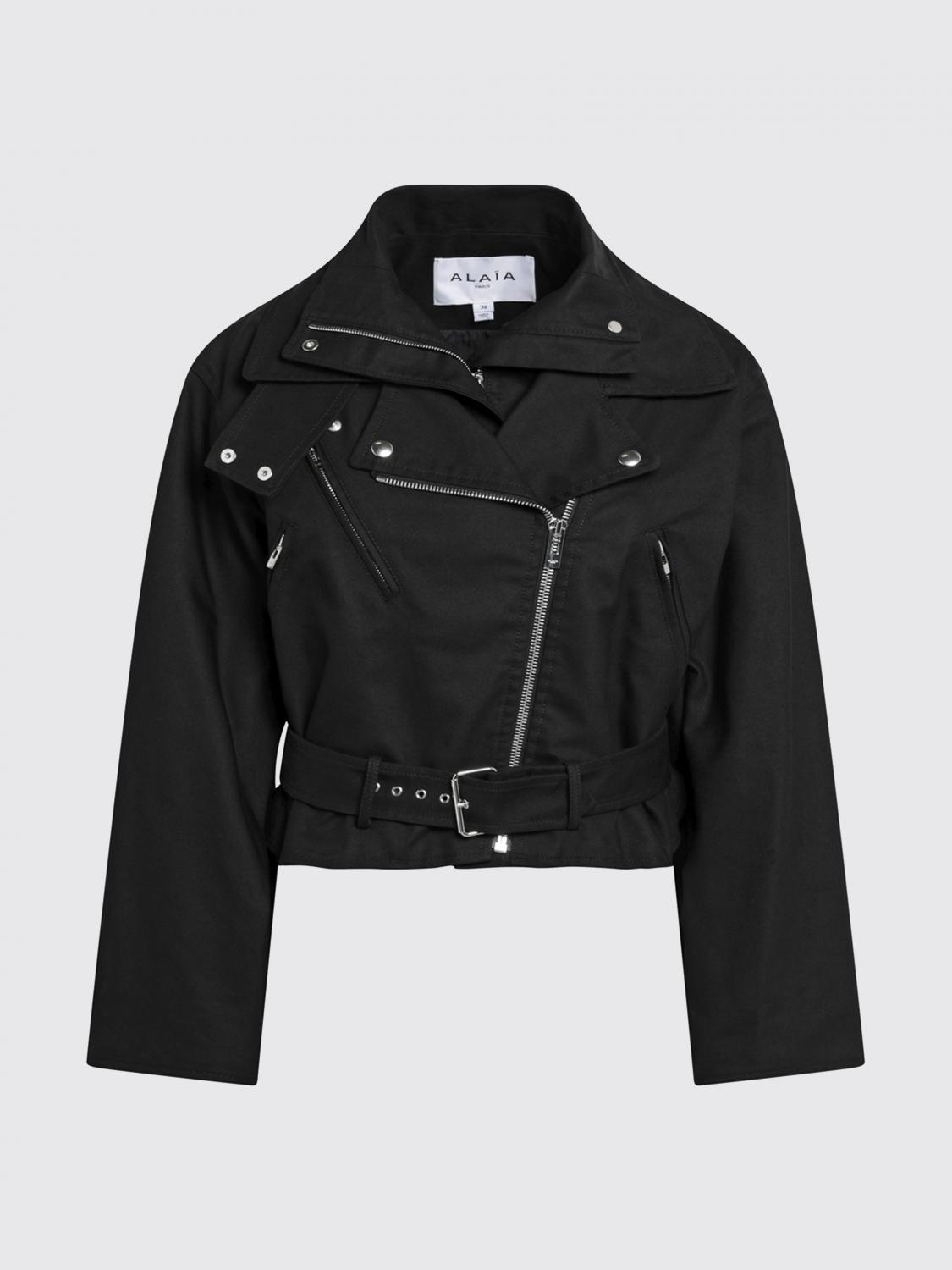 AlaiA Women AlaiA Cropped Cotton Biker Jacket With Adjustable Waist Belt ALAIA