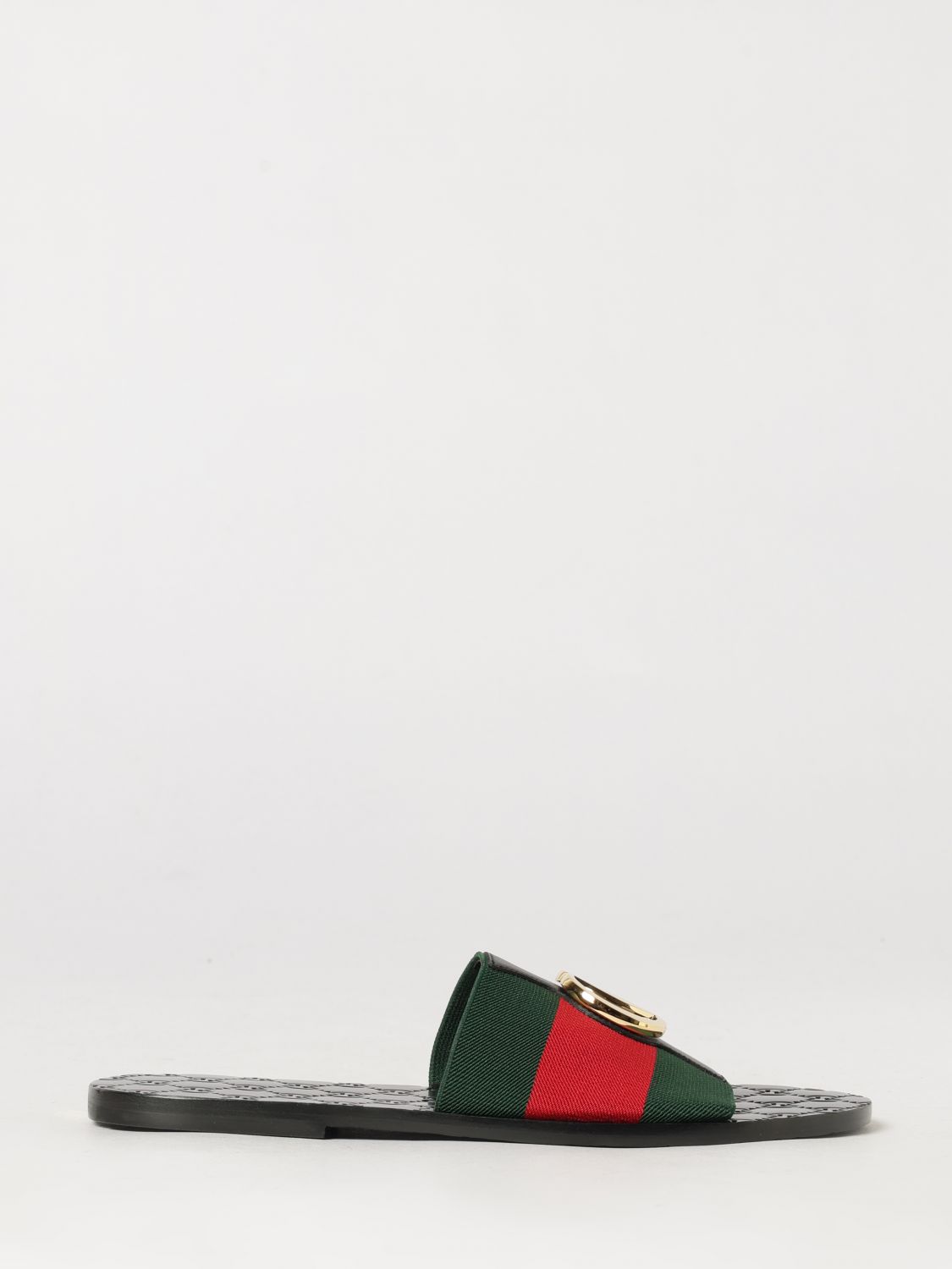 Gucci Gg Monogram Canvas Slides With Striped Detail GUCCI