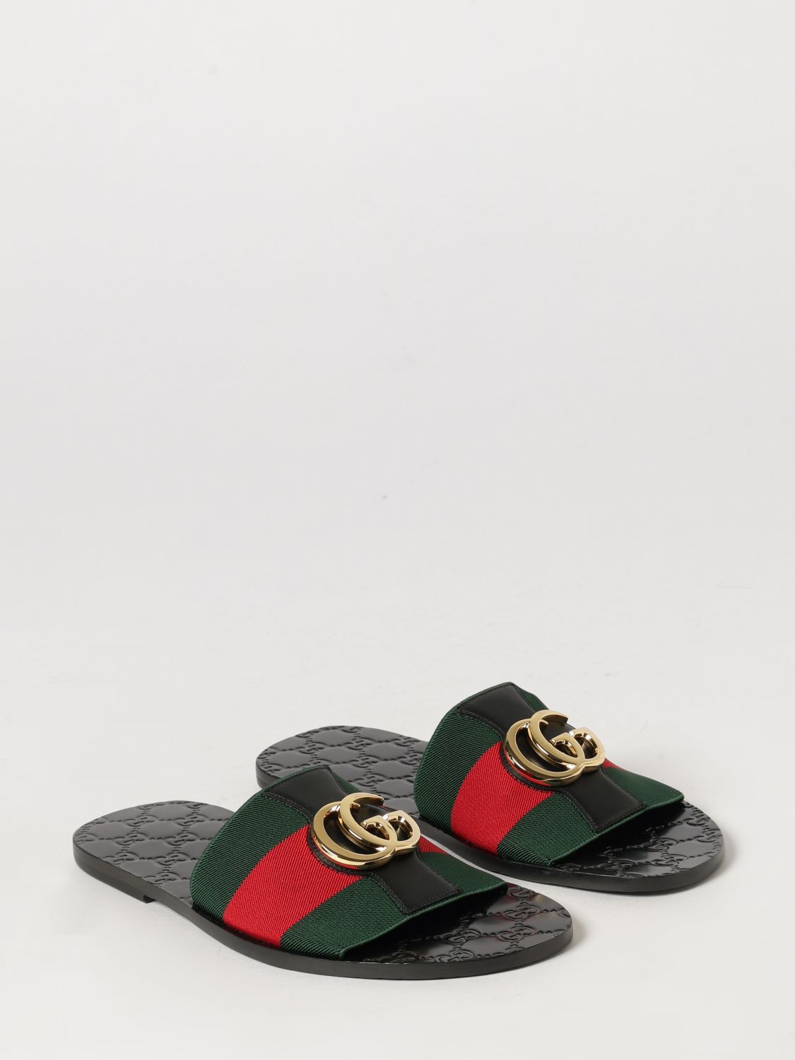 Gucci Gg Monogram Canvas Slides With Striped Detail GUCCI