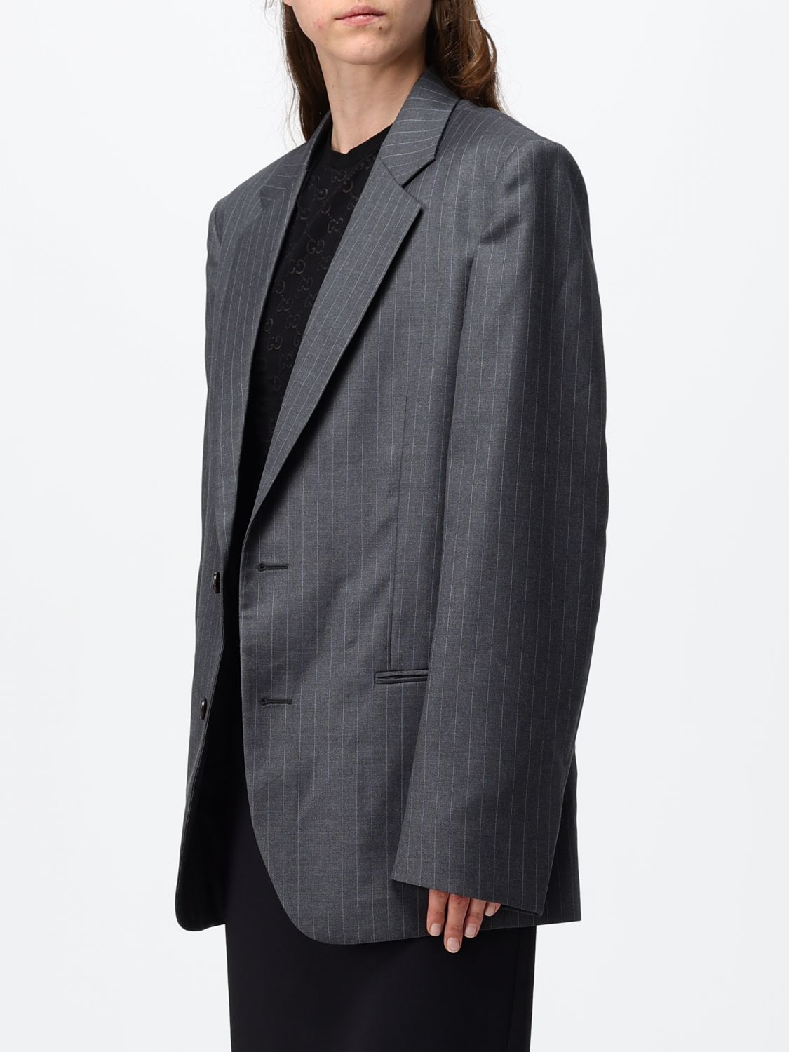 Gucci Women Gucci Pinstripe Wool Single-Breasted Blazer With Peak Lapels GUCCI