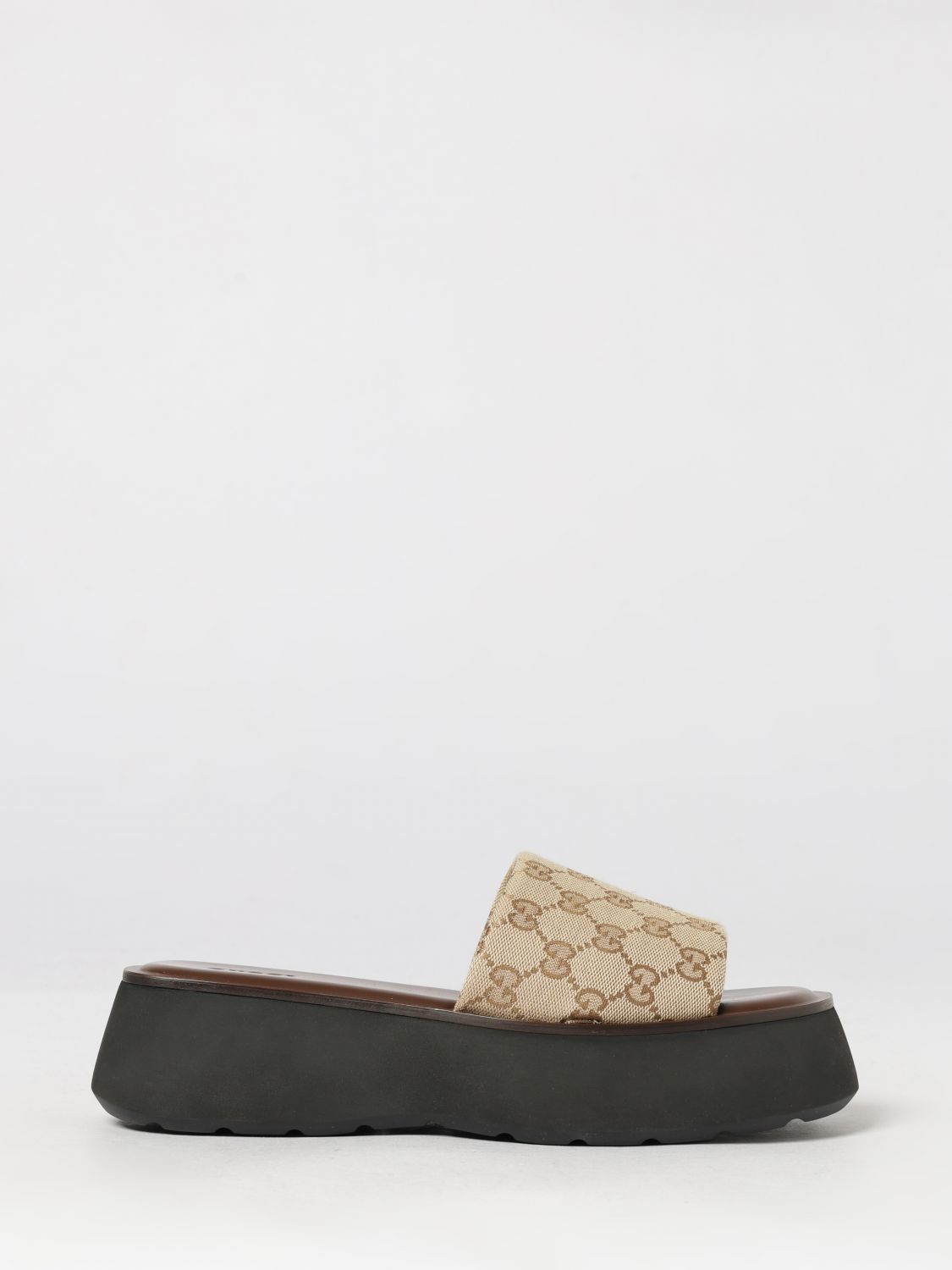 Gucci Low Wedge Sandals In Cotton Blend With Gg Monogram GUCCI