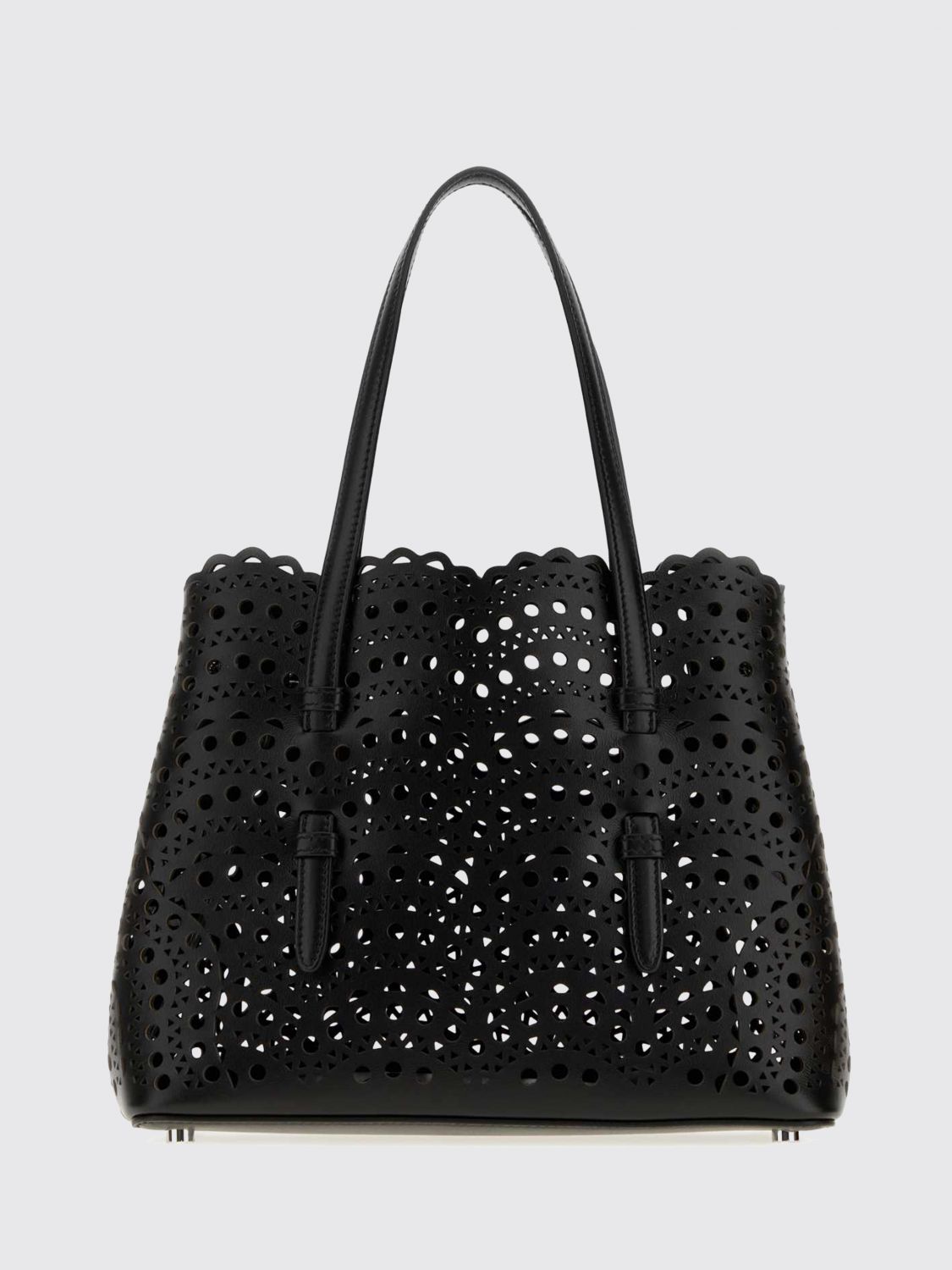 AlaiA Women Alaia Small Mina Perforated Smooth Calfskin Leather Shoulder Bag ALAIA