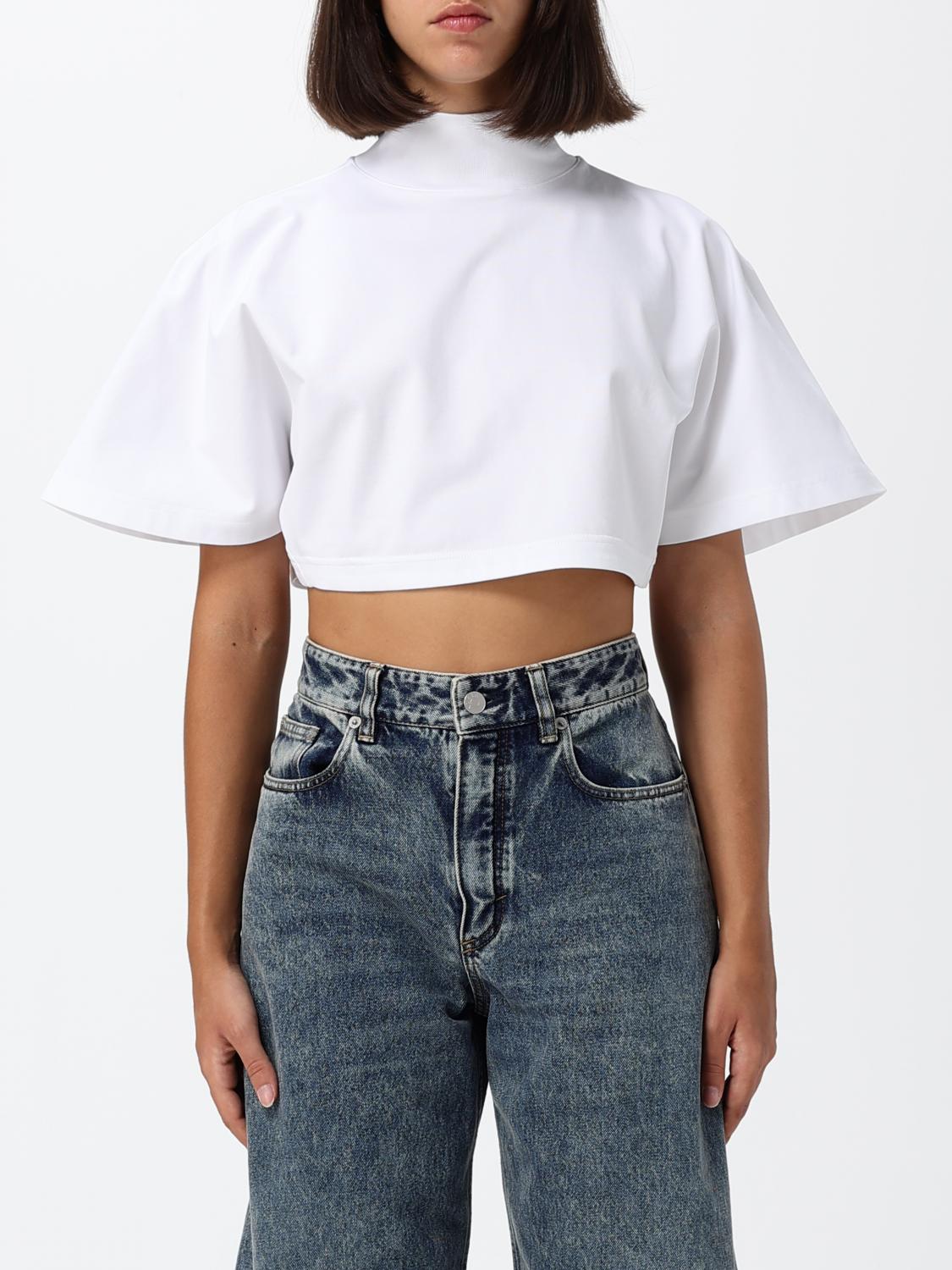 Alai�A Women Cropped Turtleneck Top Alaia In Cotton Jersey With Short Sleeves And Dropped Shoulders ALAIA