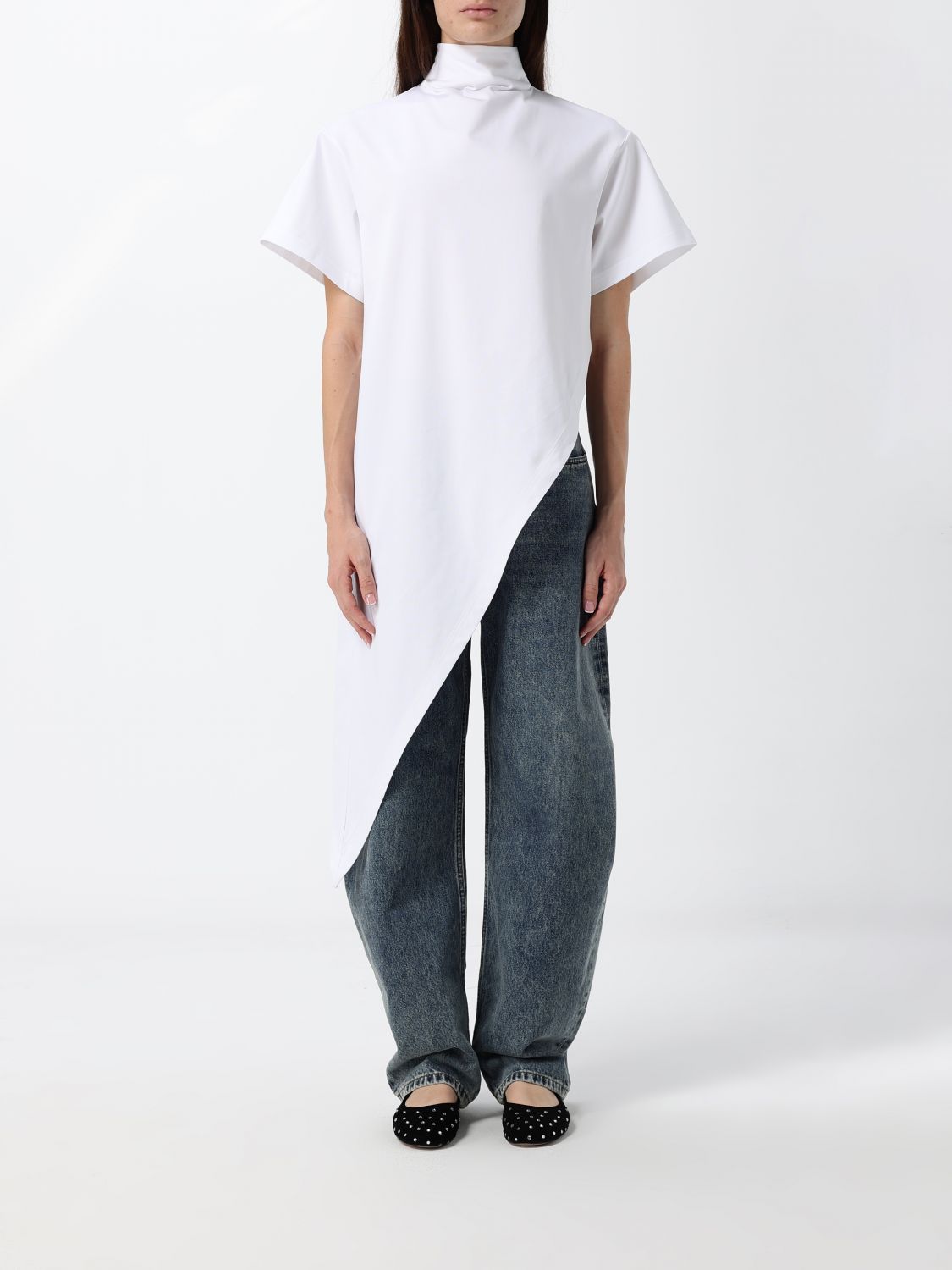 Alai�A Women Alaia Asymmetrical Draped Cotton Jersey Turtleneck Top ALAIA