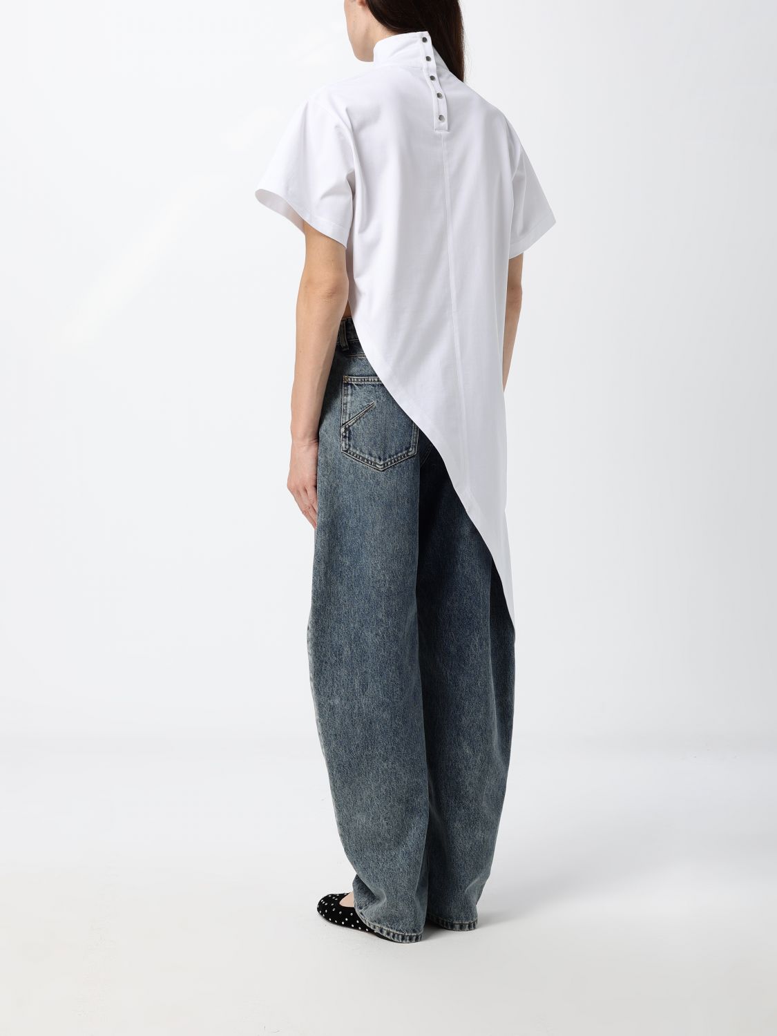 Alai�A Women Alaia Asymmetrical Draped Cotton Jersey Turtleneck Top ALAIA