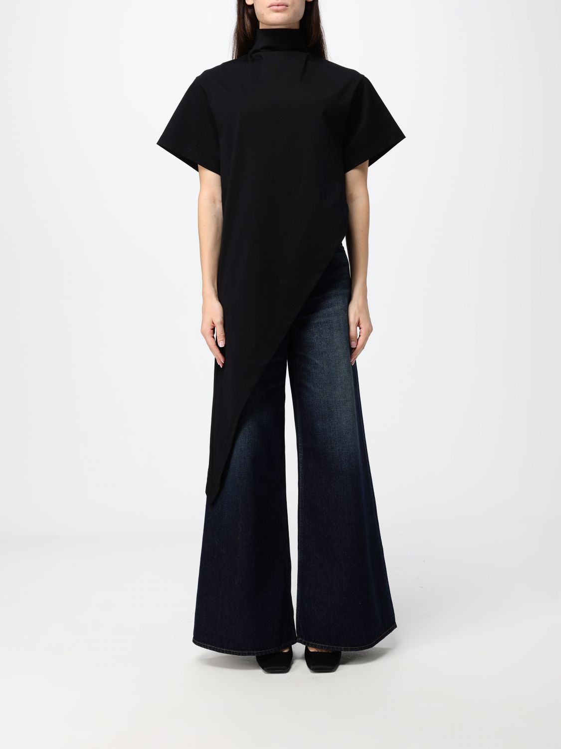 AlaiA Women Alaia Asymmetrical Draped Cotton Jersey Turtleneck Top ALAIA