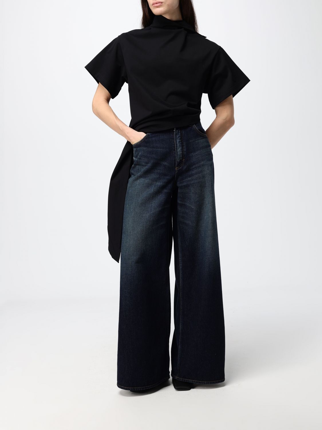 AlaiA Women Alaia Asymmetrical Draped Cotton Jersey Turtleneck Top ALAIA