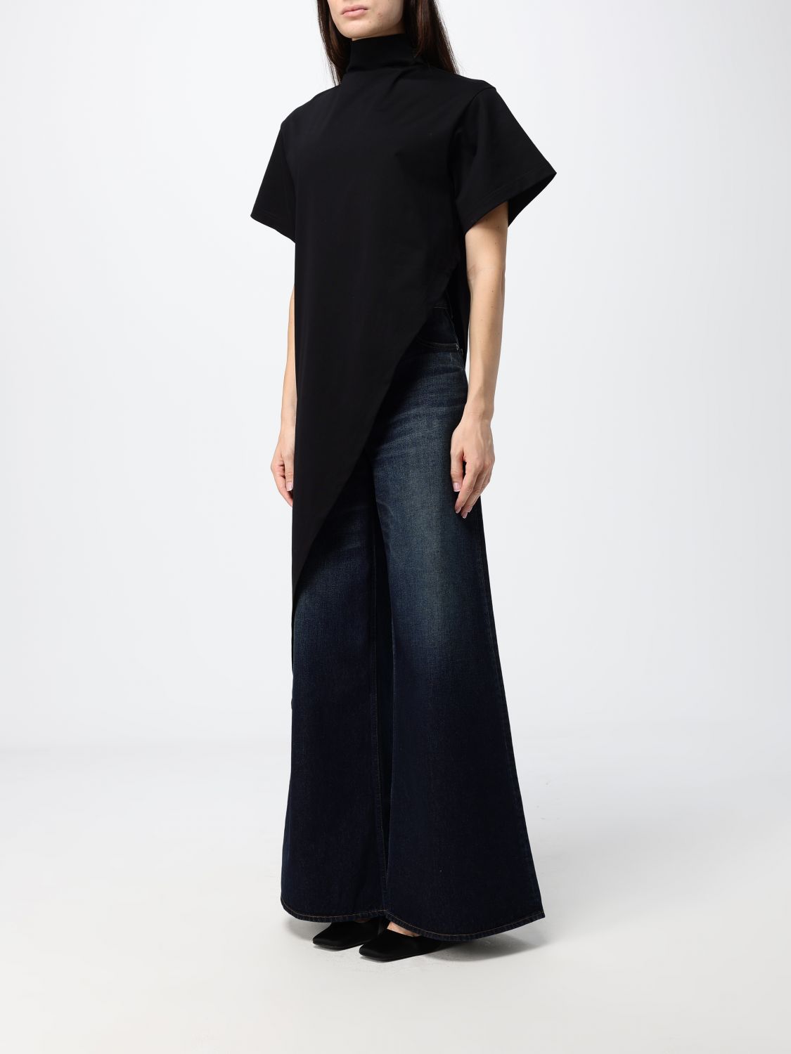 AlaiA Women Alaia Asymmetrical Draped Cotton Jersey Turtleneck Top ALAIA