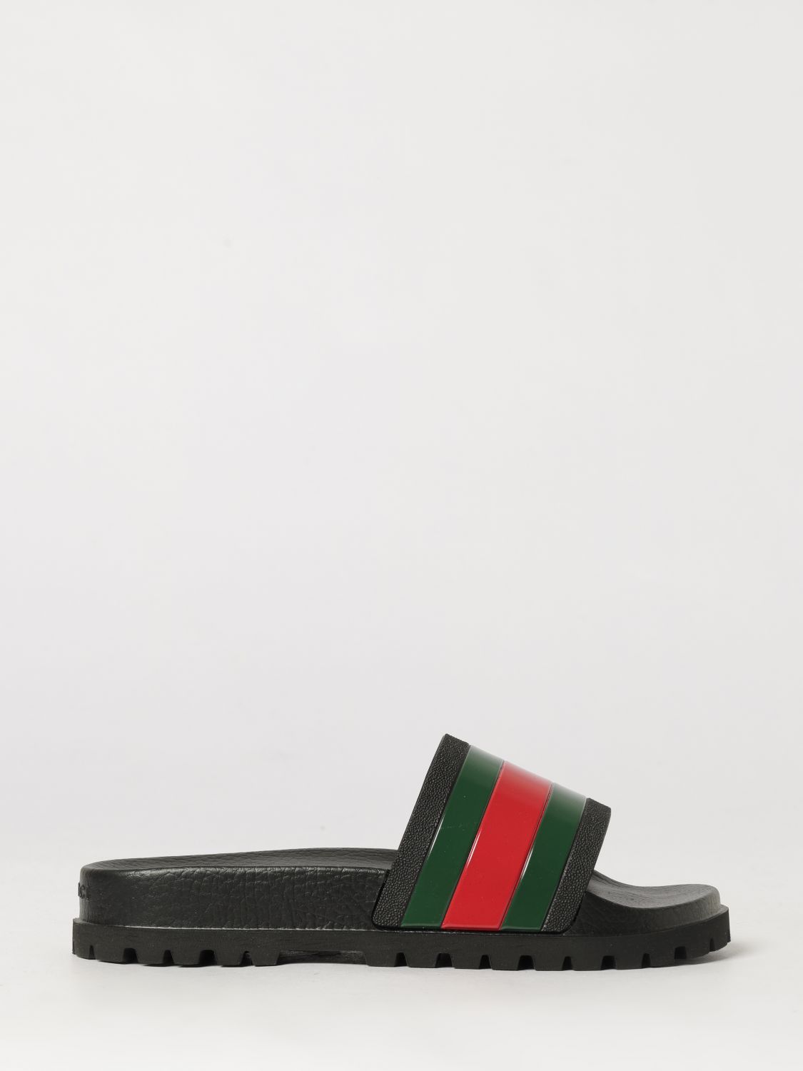 Gucci Men Rubber Slide Sandals Gucci With Two-Tone Web Stripe Motif GUCCI