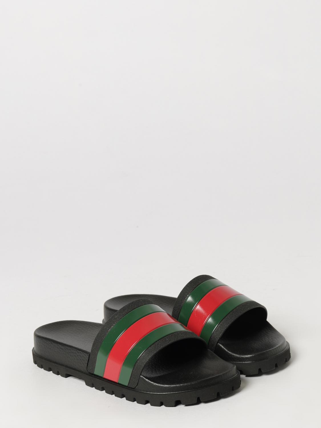 Gucci Men Rubber Slide Sandals Gucci With Two-Tone Web Stripe Motif GUCCI
