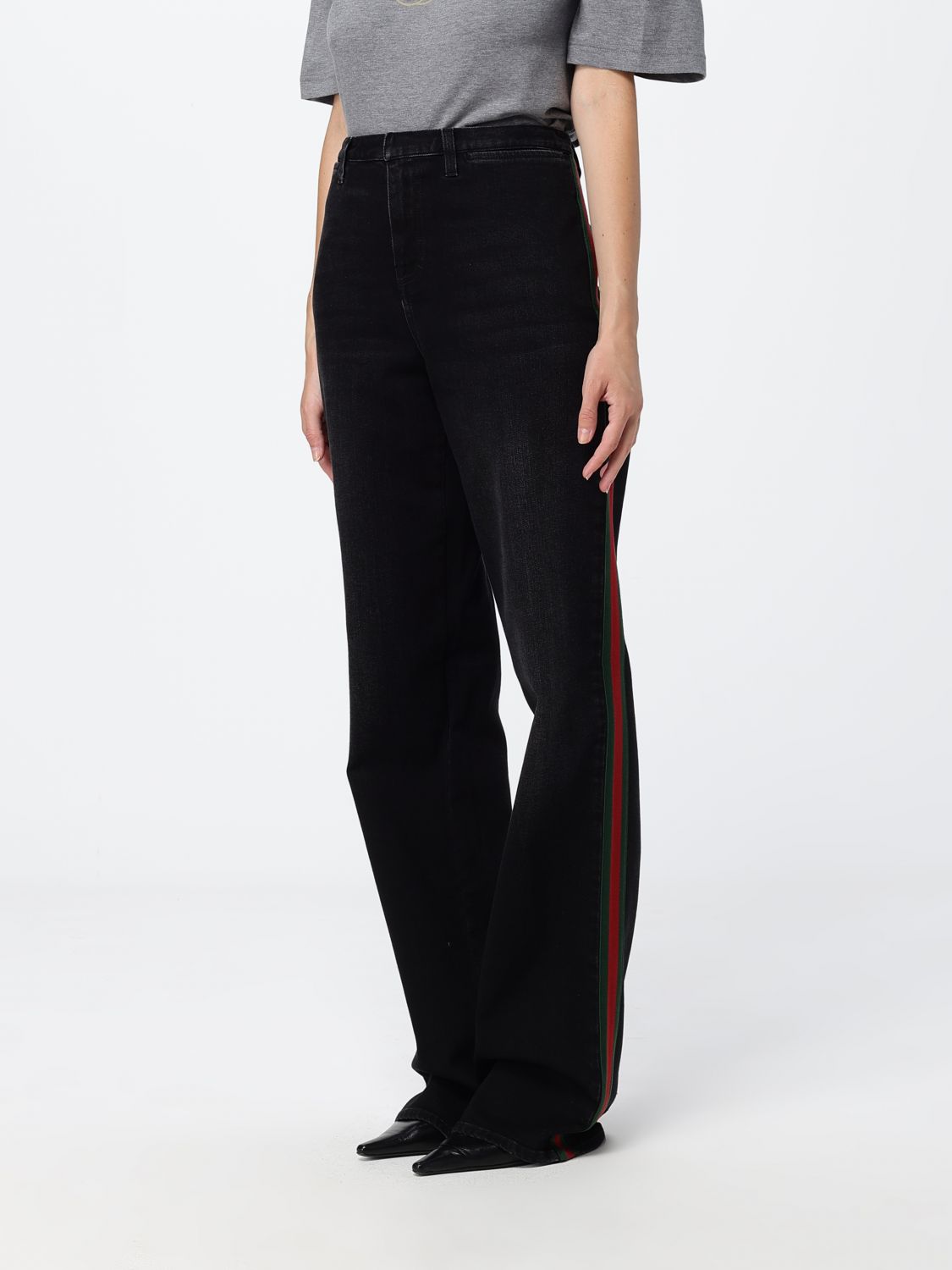 Gucci Women Gucci High-Waisted Straight Jeans In Cotton Denim With Web Logo GUCCI